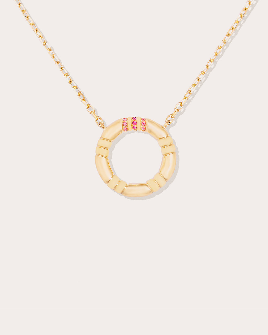 Pink Sapphire & 14k Gold Crew Small Circle Pendant Necklace