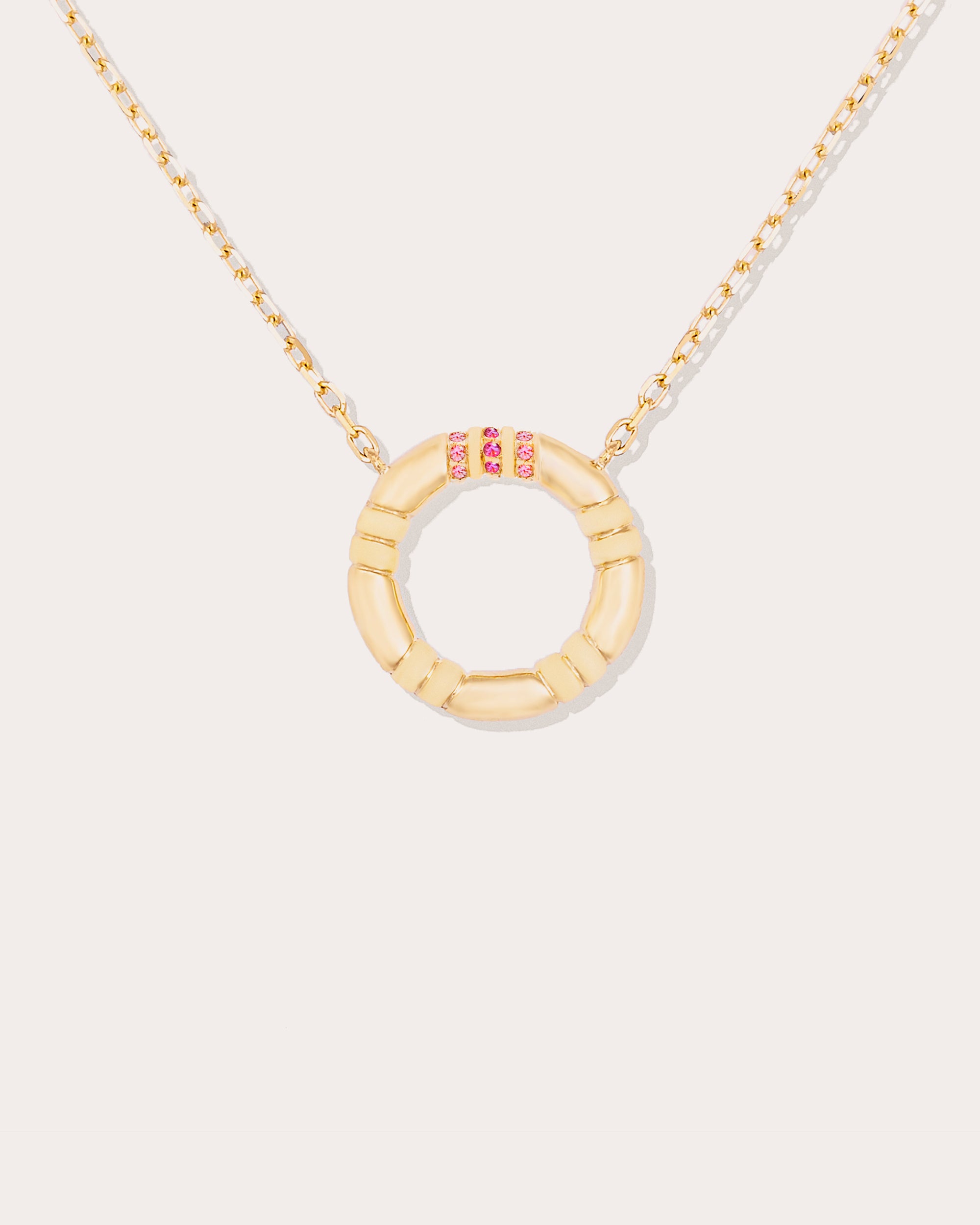 Pink Sapphire & 14k Gold Crew Small Circle Pendant Necklace