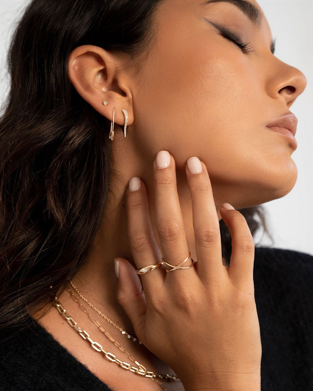 Diamond & 14k Gold Dagger Hoop Earrings