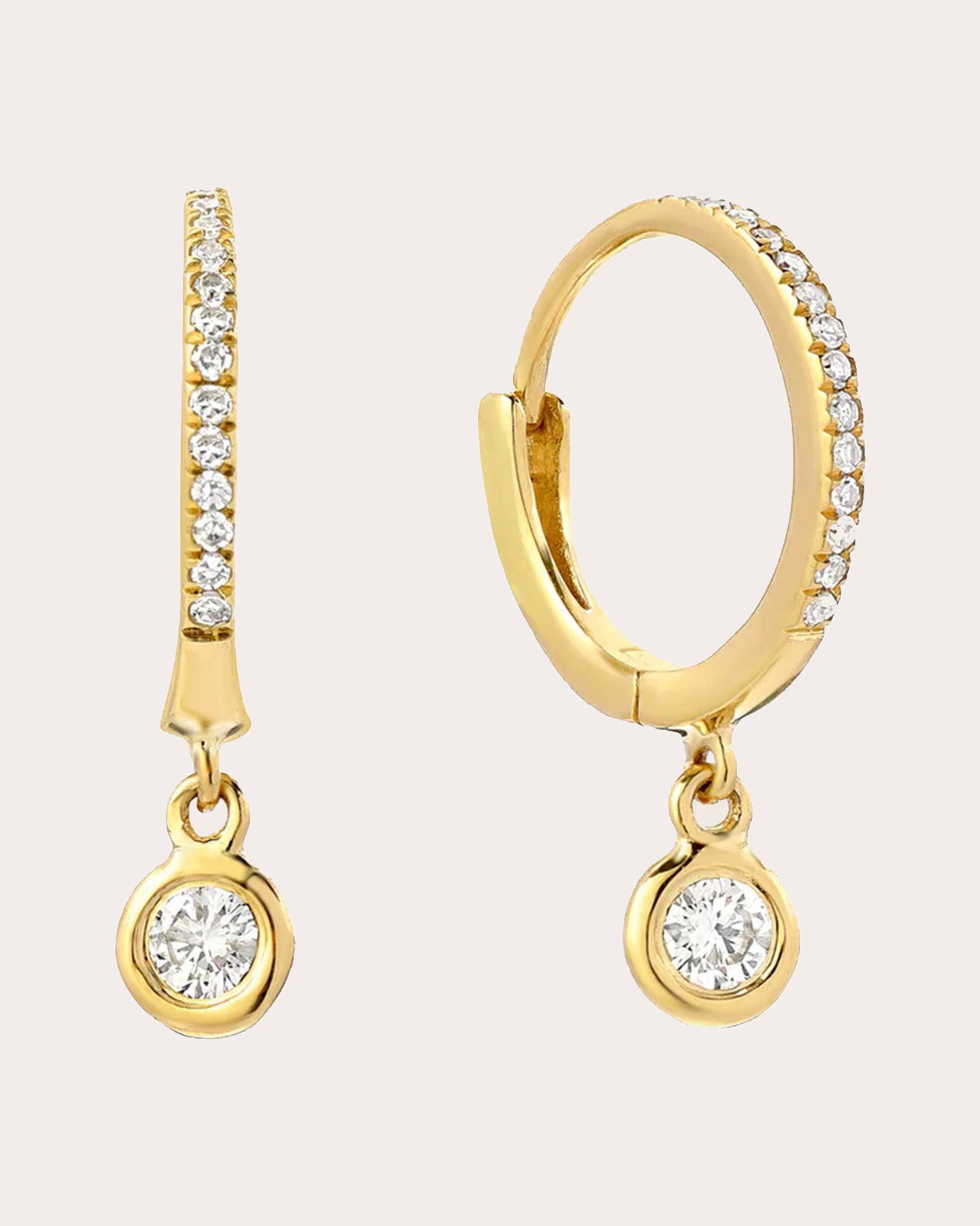 Diamond & 14k Gold Bezel Hoop Earrings