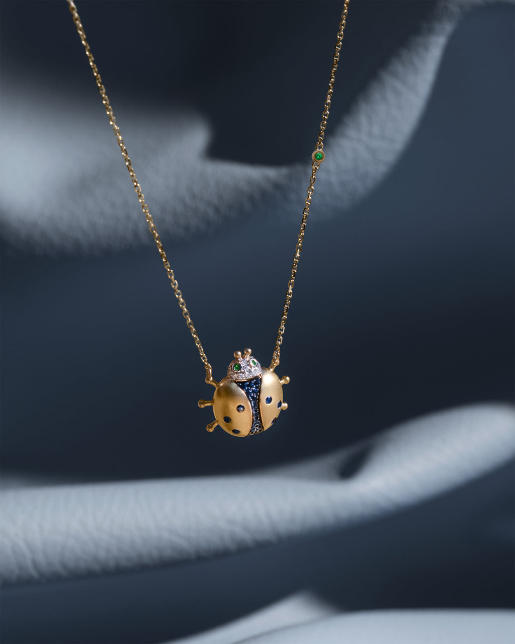 Sapphire Vegetal Fauna Ladybug Pendant Necklace