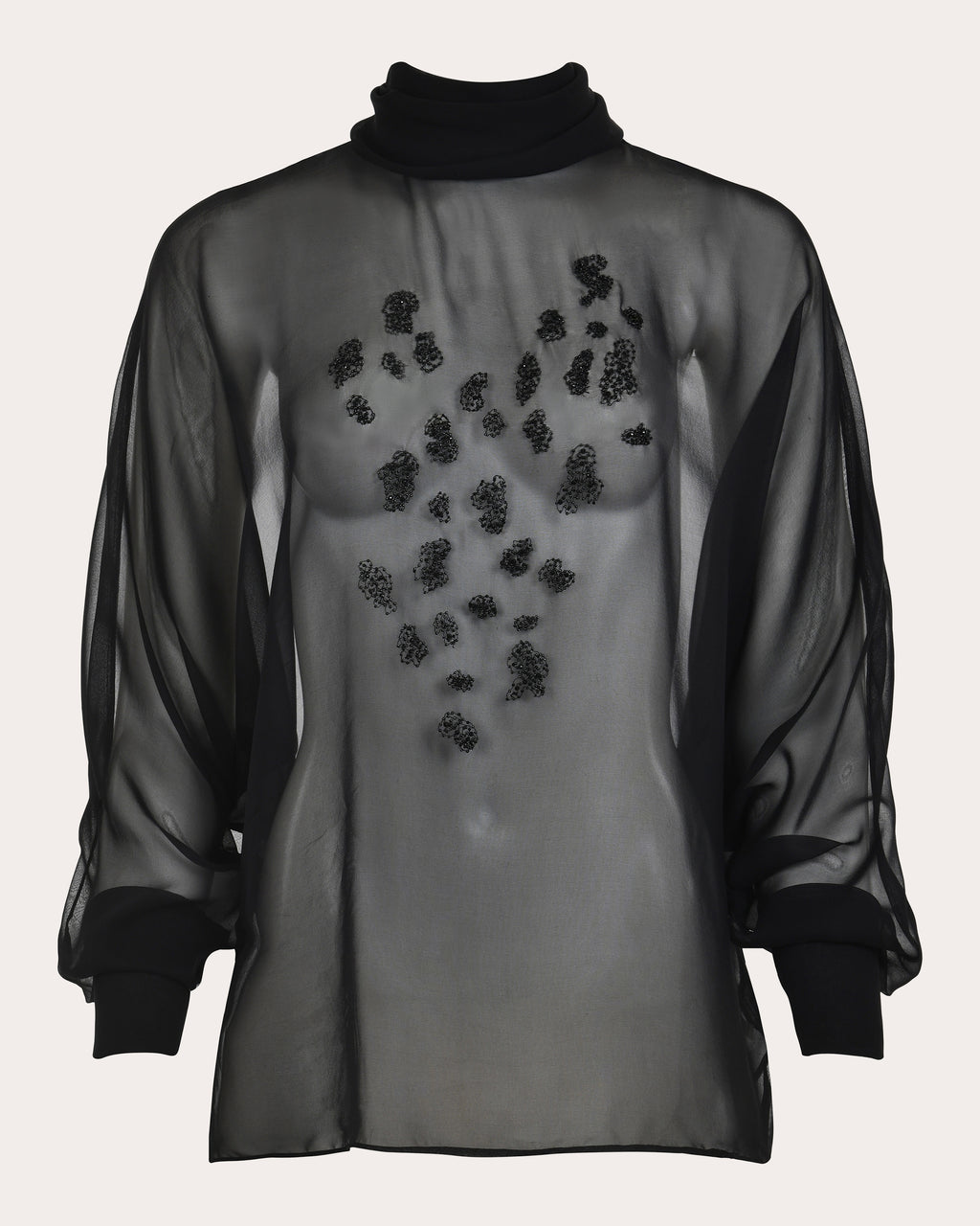 Dusk Sheer Silk Embroidered Mock Neck Top