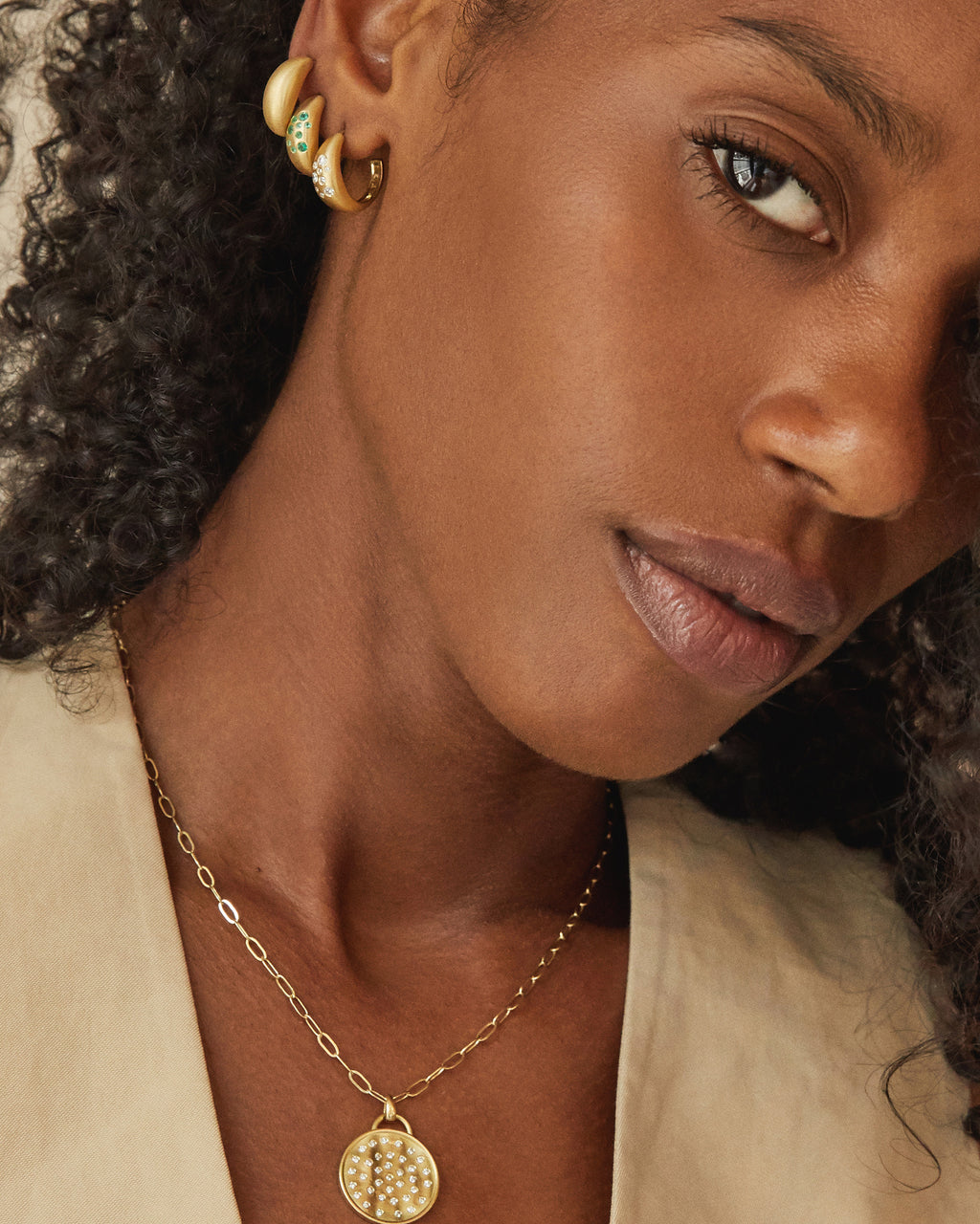 Emerald & 18k Gold Fairy Dust Hoop Earrings