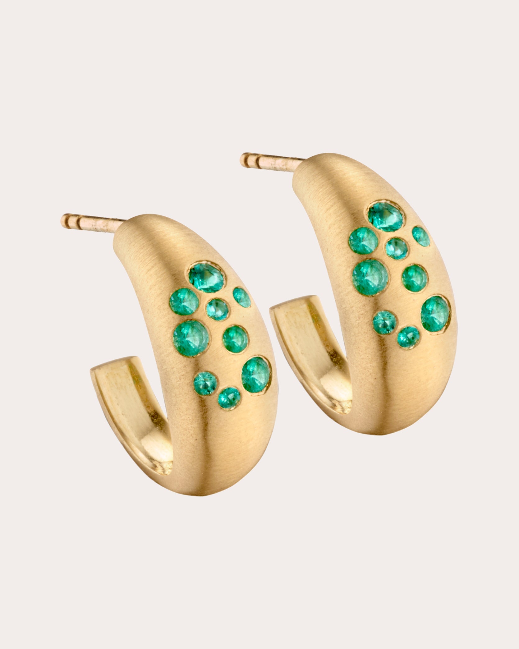 Emerald & 18k Gold Fairy Dust Hoop Earrings
