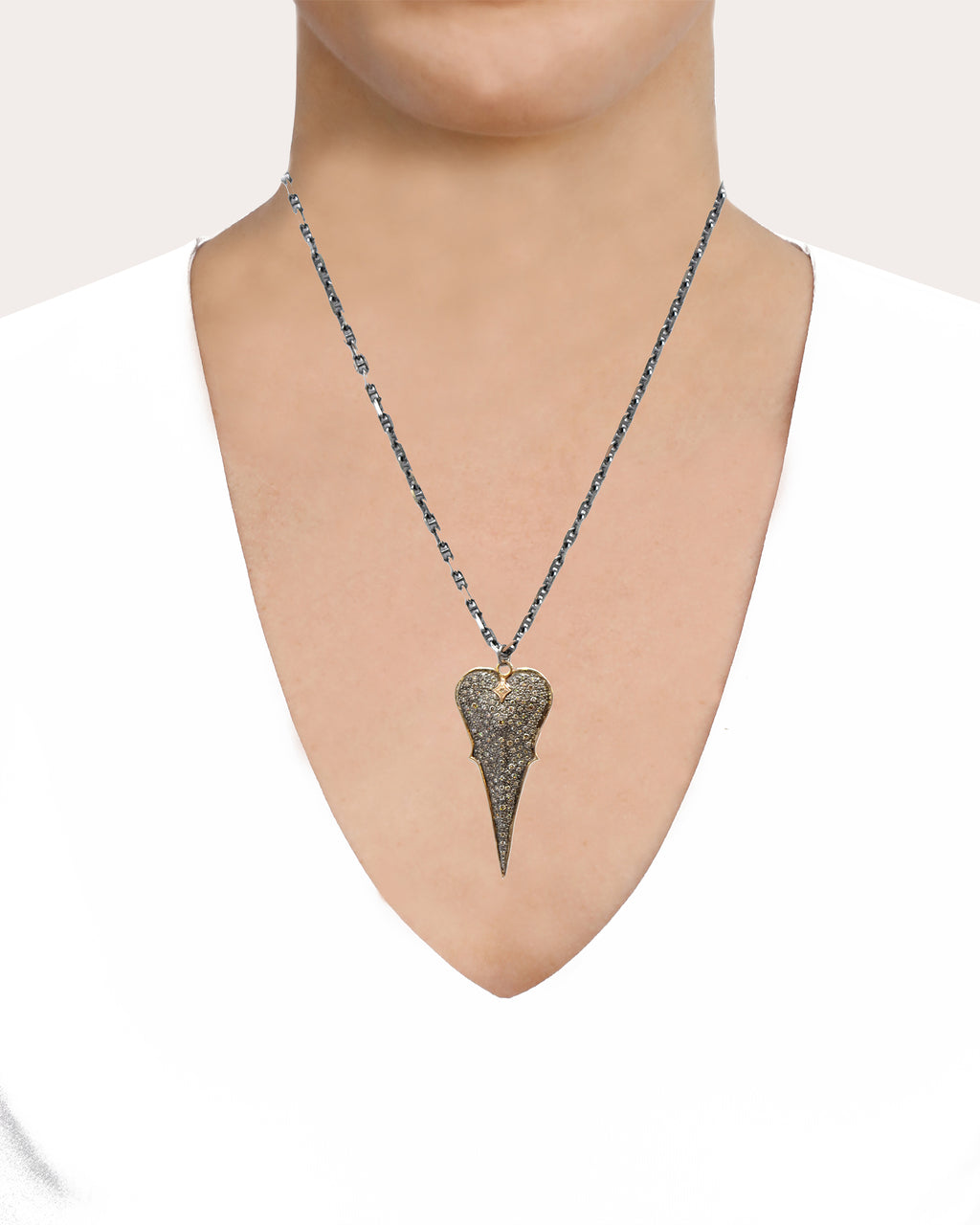 Diamond & Blackened Two-Tone Heart Pendant Necklace