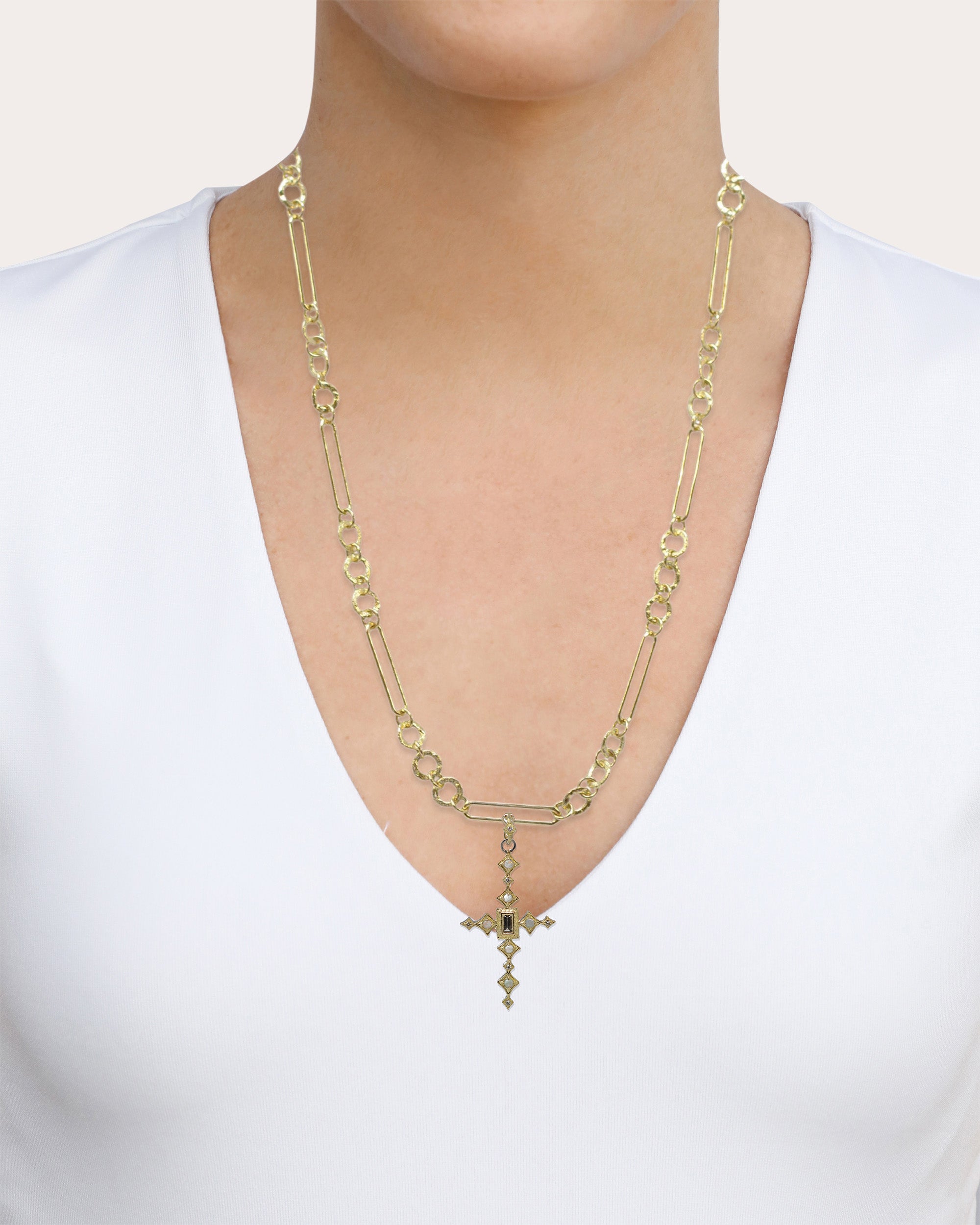 Opal & Morganite Two-Tone Cross Pendant
