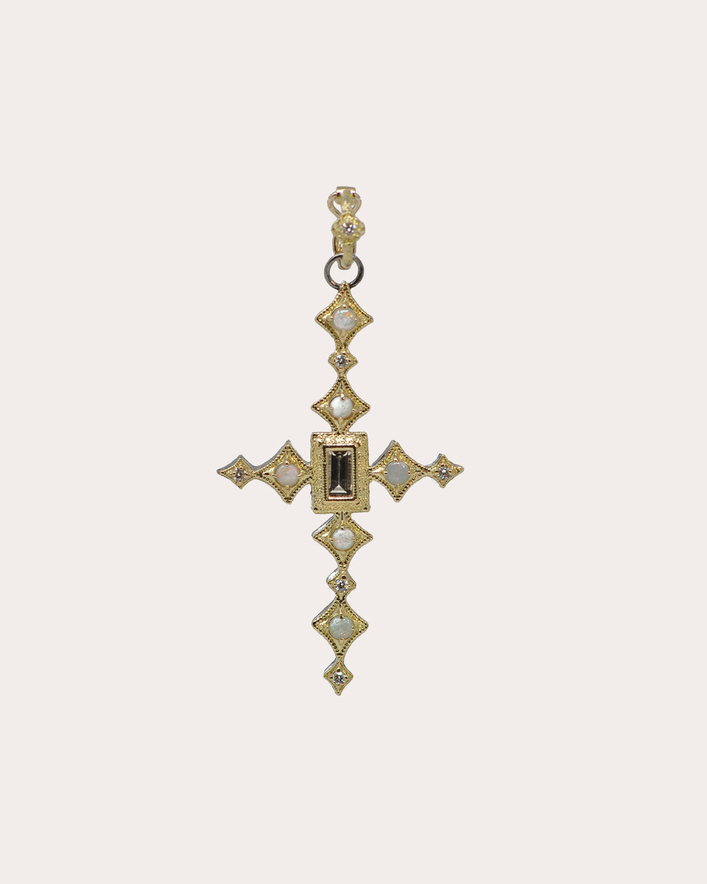 Opal & Morganite Two-Tone Cross Pendant