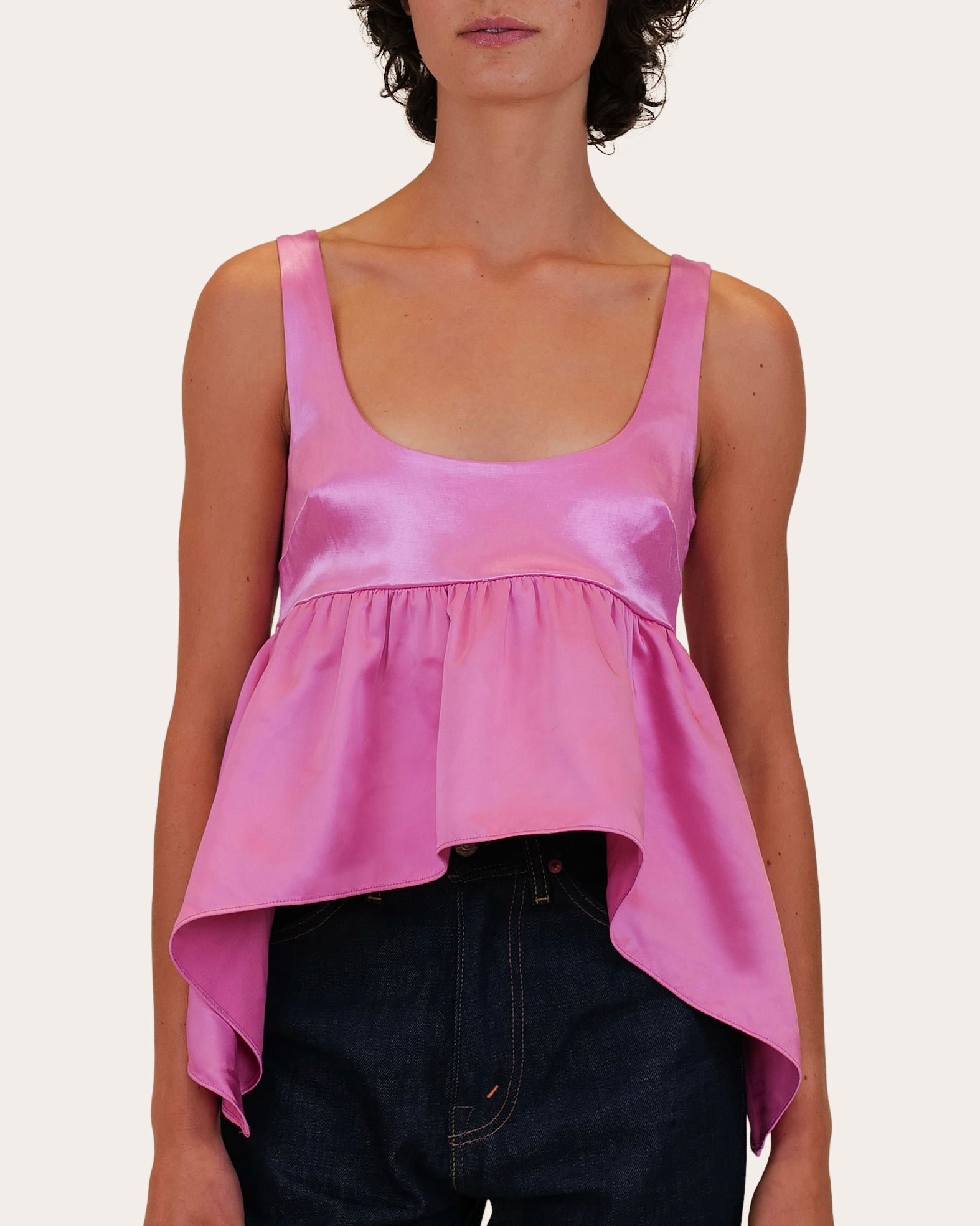Esme Satin Empire-Waist Peplum Top