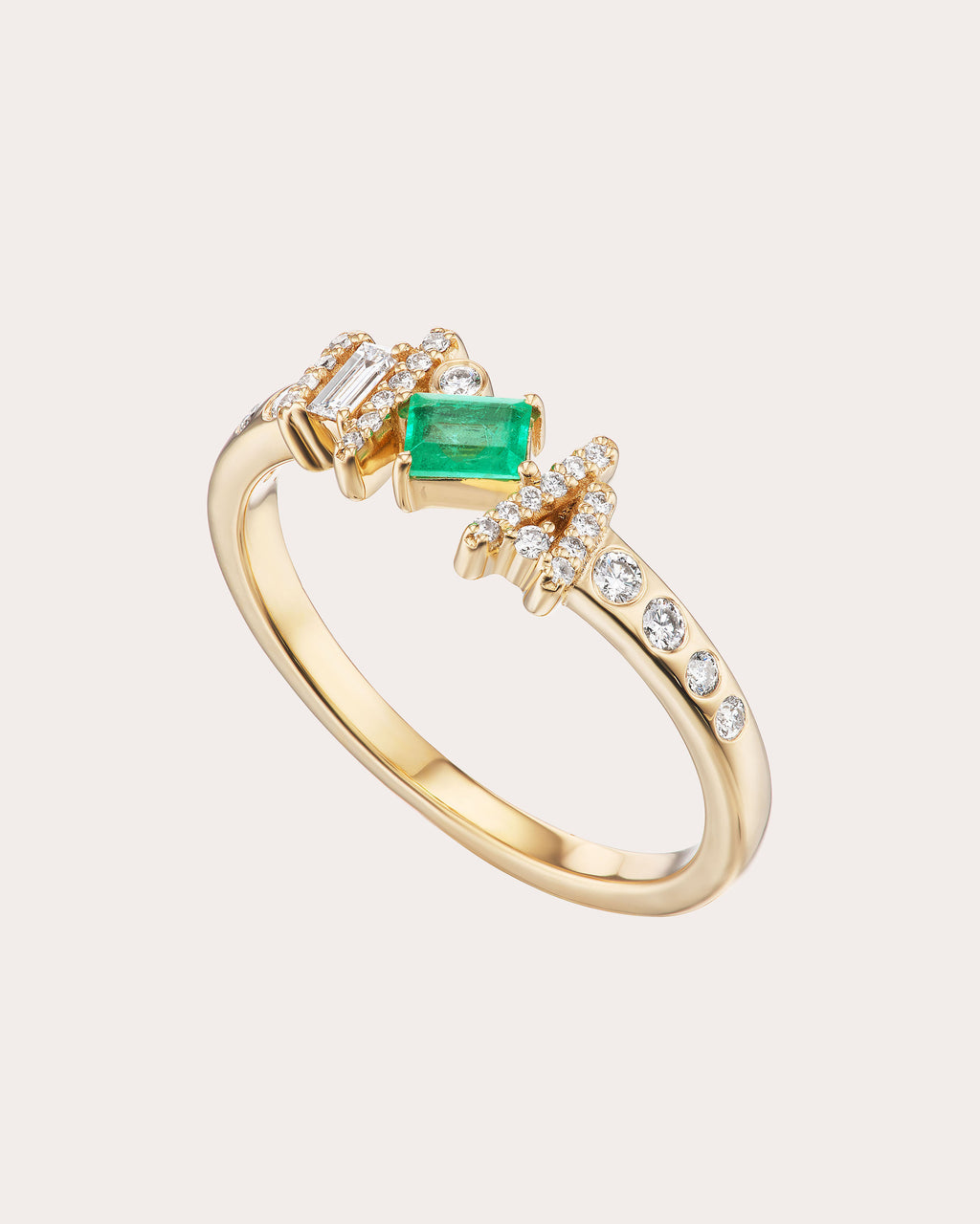 Emerald & Diamond 14k Gold Ethereal Angel Ring