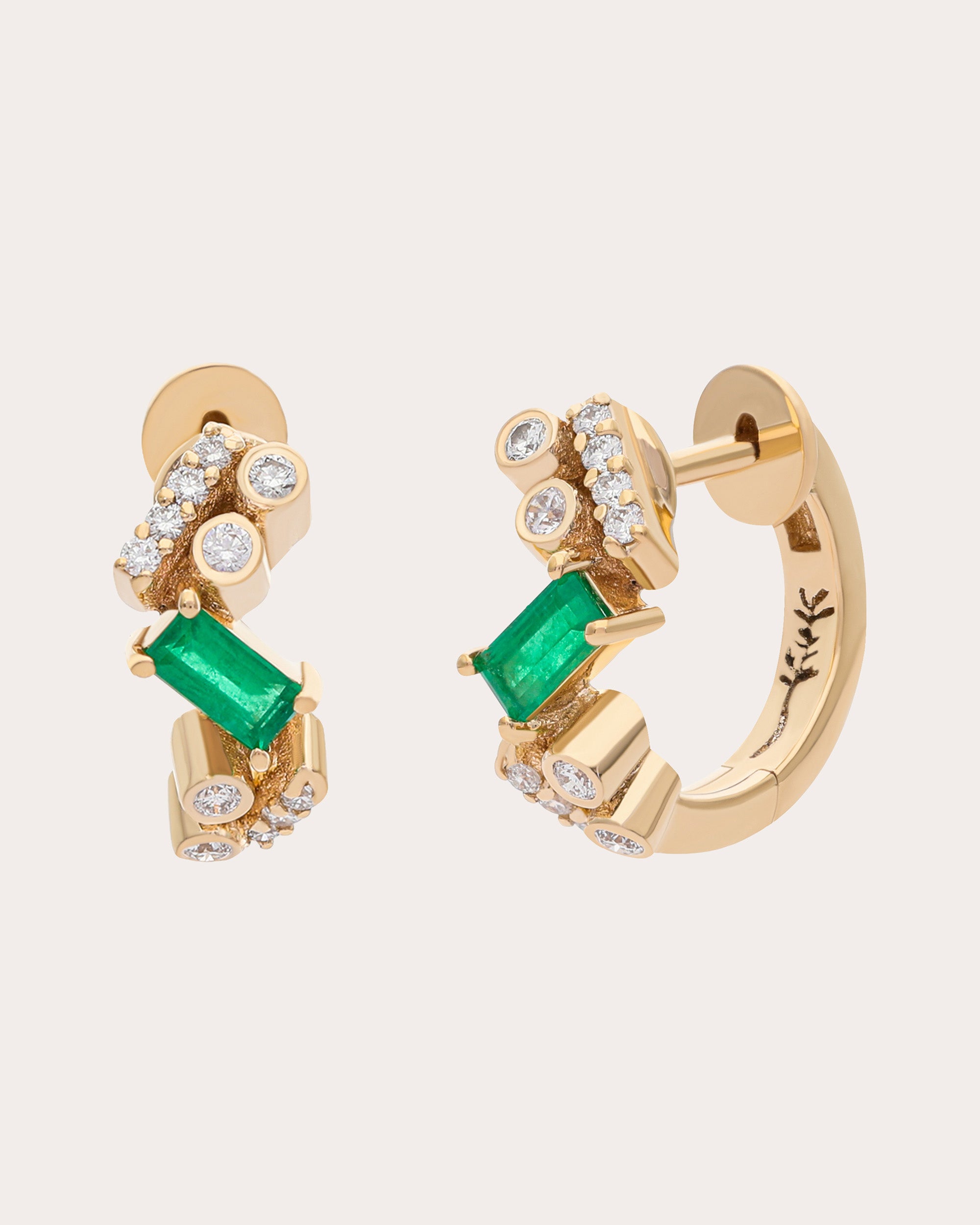 Emerald & Diamond Ethereal Nugget Huggie Earrings