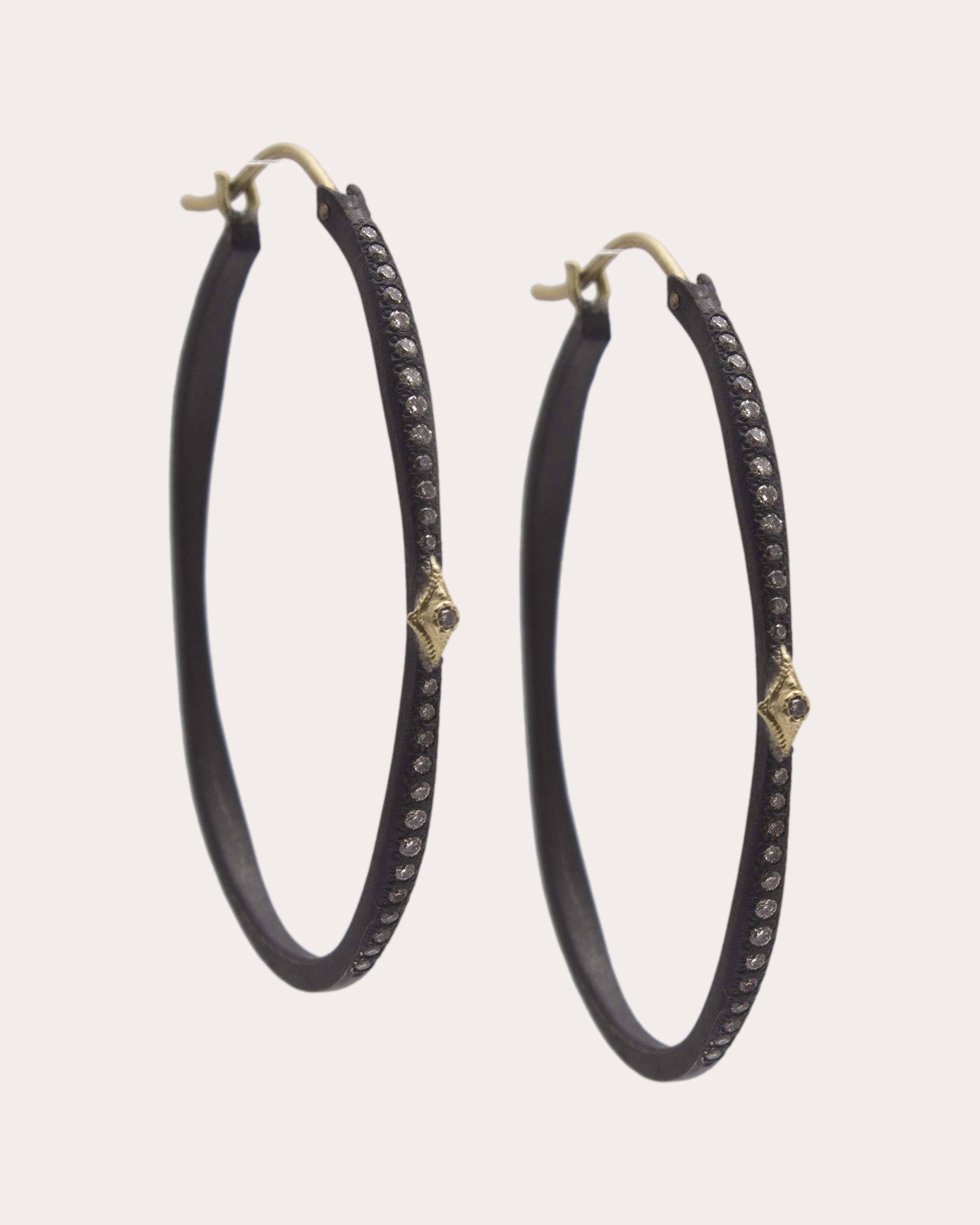 Diamond & Blackened Two-Tone Hoop Earrings