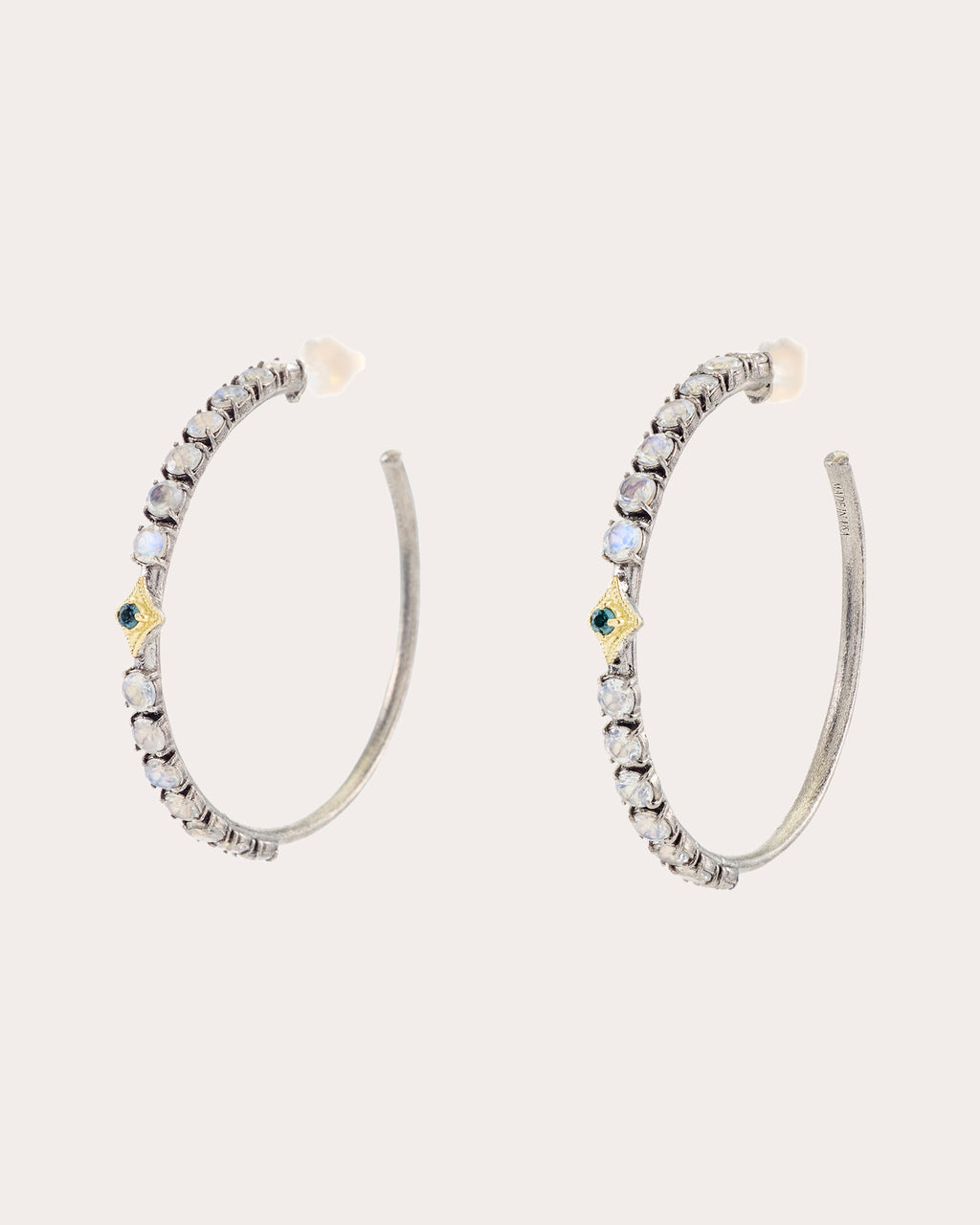 Moonstone & Spinel Two-Tone Hoop Earrings