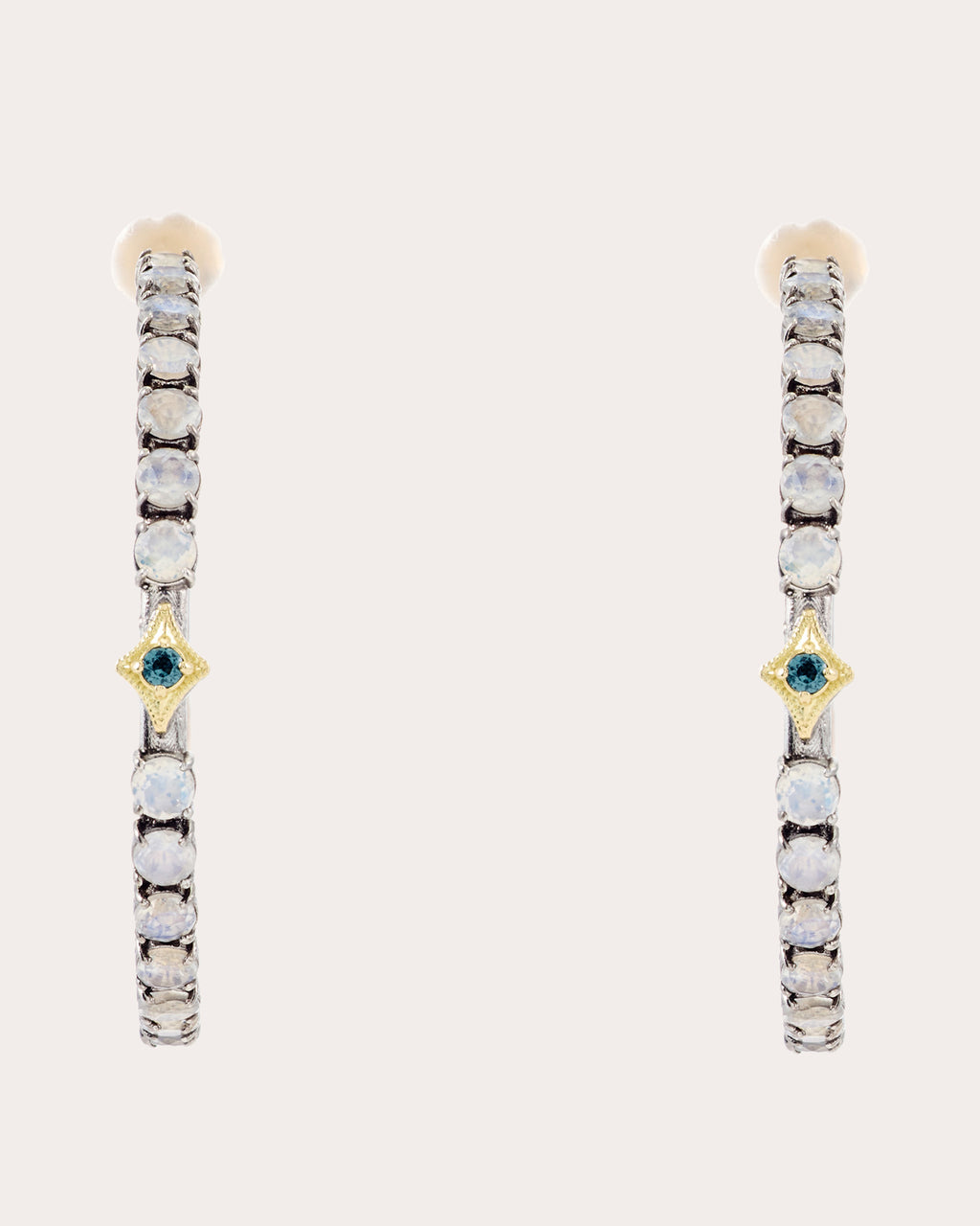 Moonstone & Spinel Two-Tone Hoop Earrings