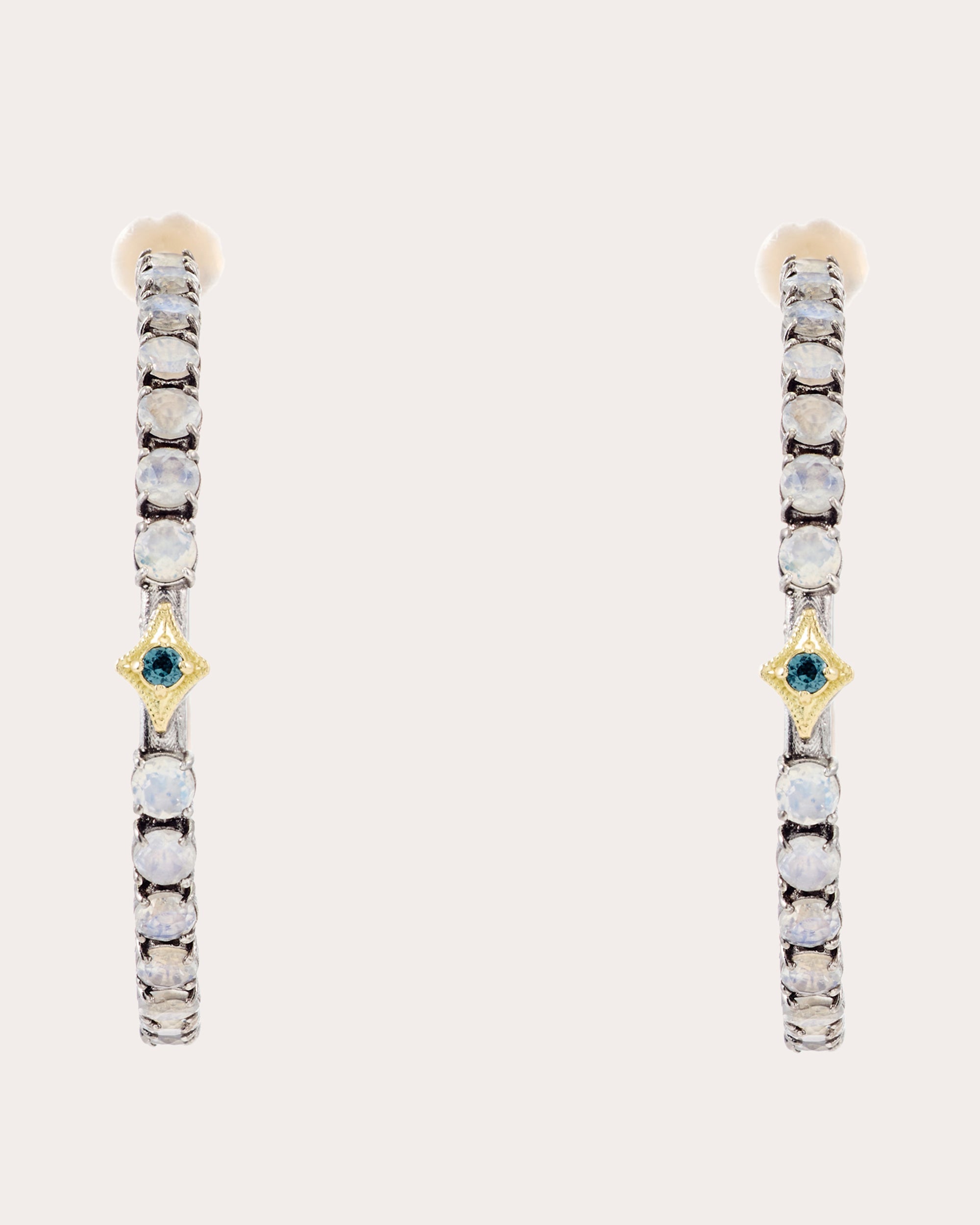 Moonstone & Spinel Two-Tone Hoop Earrings