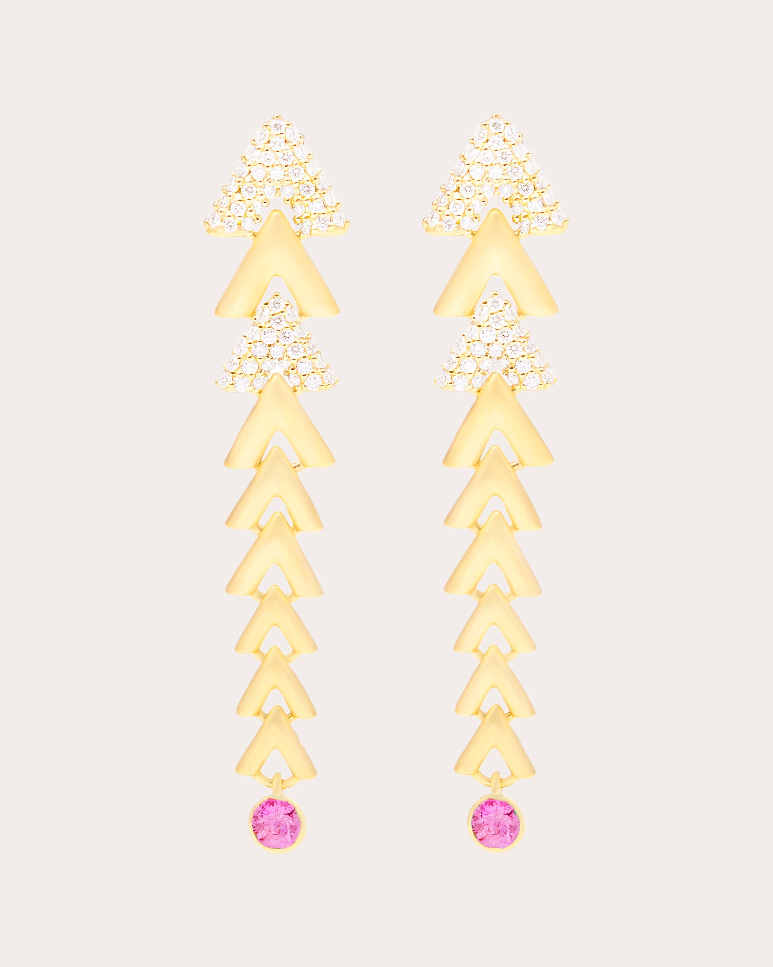 Pink Sapphire & 14k Gold Spark Chevron Drop Earrings