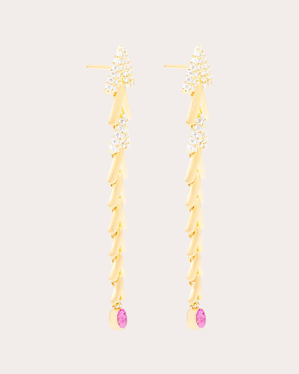 Pink Sapphire & 14k Gold Spark Chevron Drop Earrings