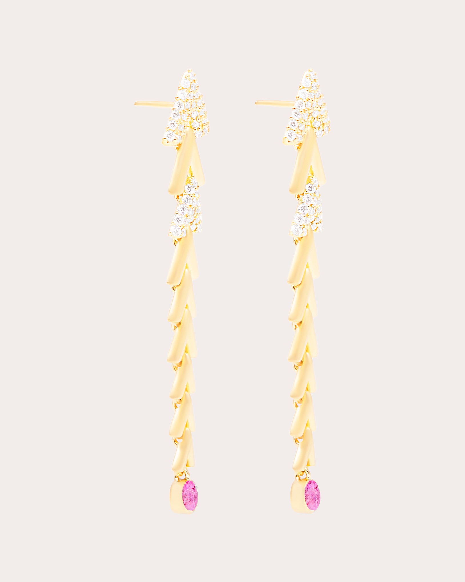 Pink Sapphire & 14k Gold Spark Chevron Drop Earrings