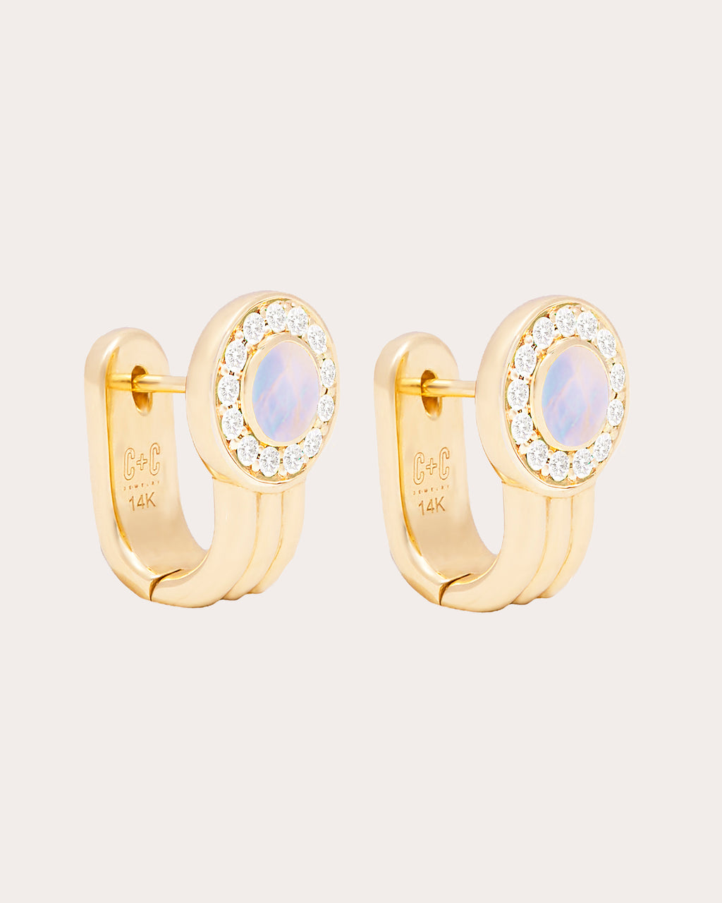 Diamond & Moonstone 14k Gold Found Hoop Earrings