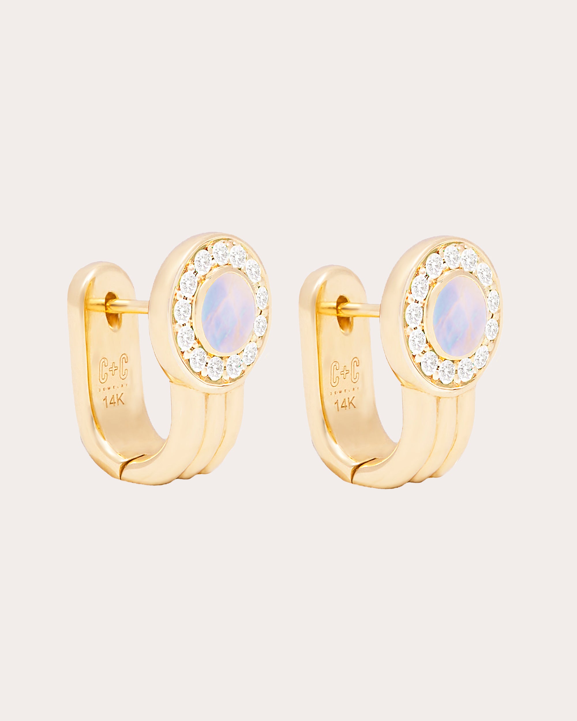 Diamond & Moonstone 14k Gold Found Hoop Earrings