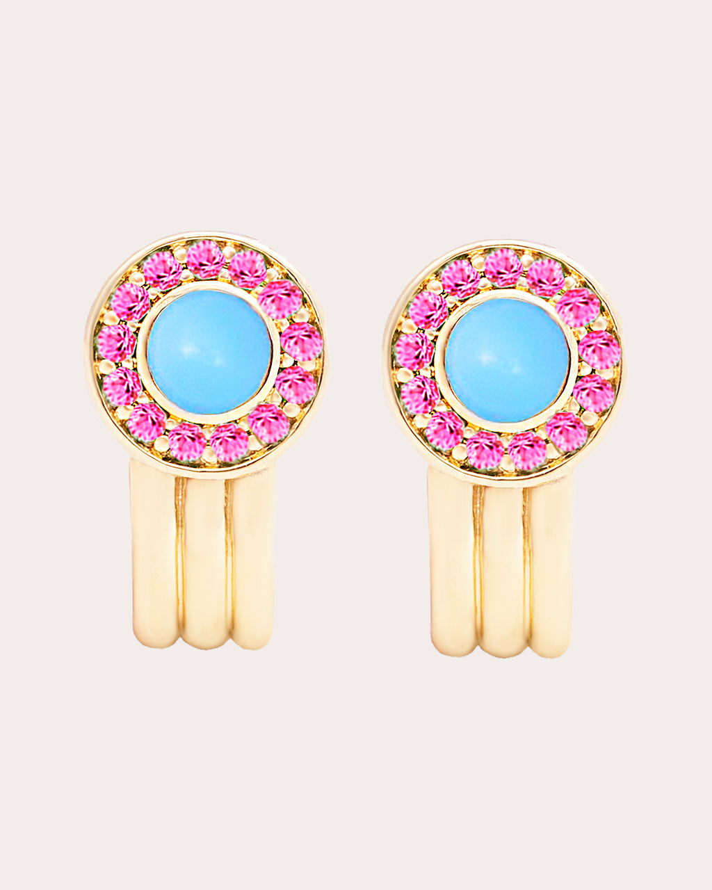 Pink Sapphire & Turquoise Found Hoop Earrings