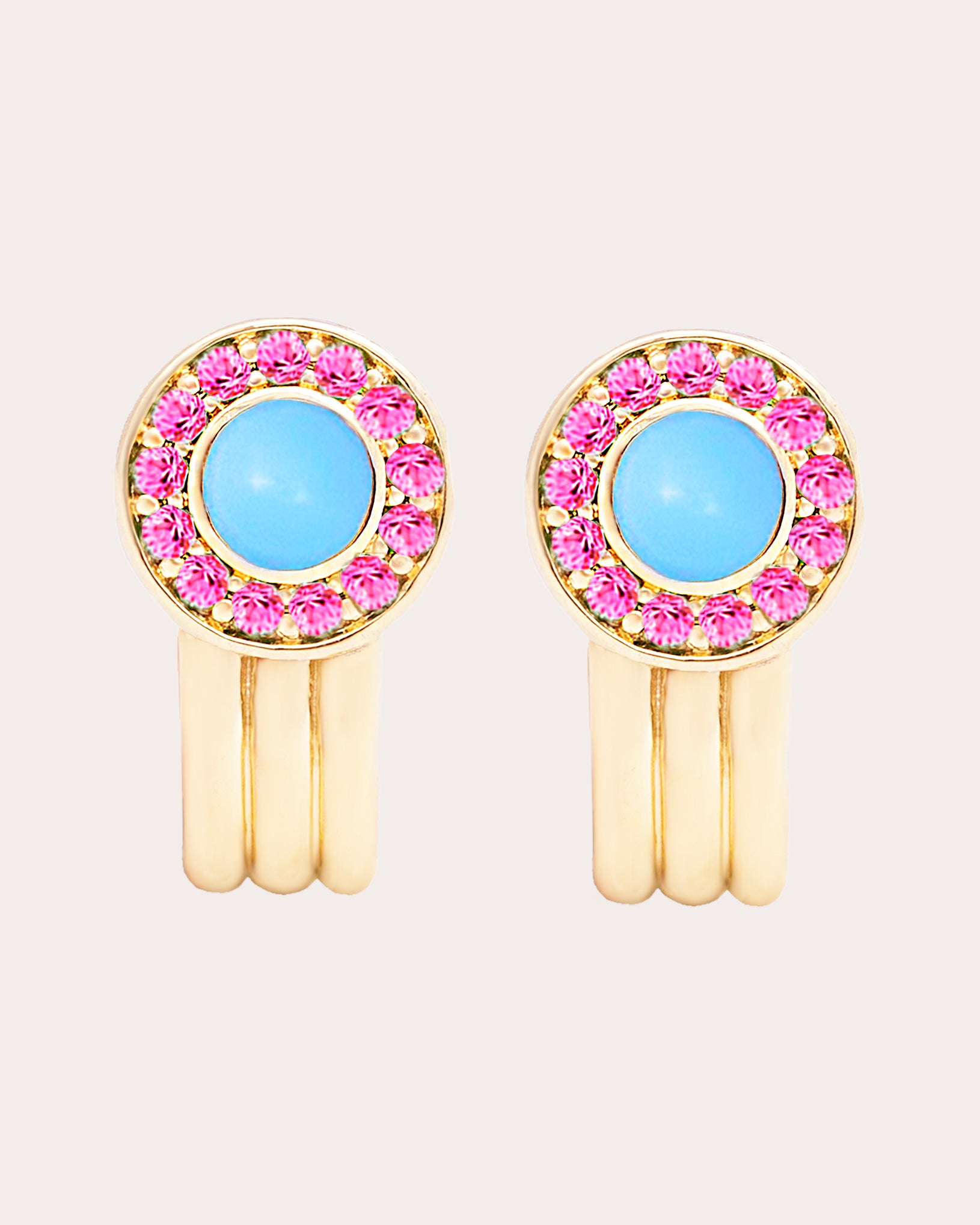 Pink Sapphire & Turquoise Found Hoop Earrings