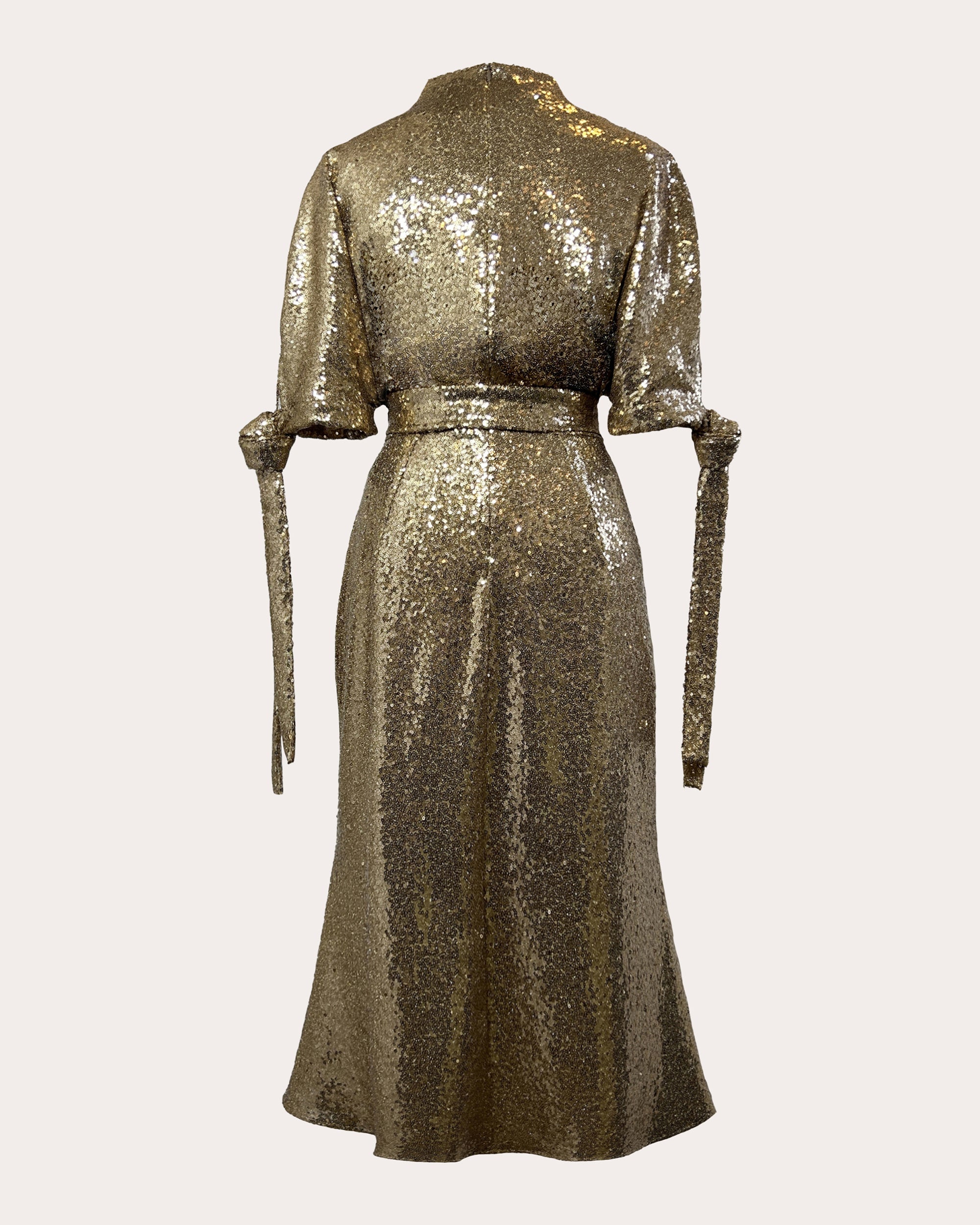 Pedernal Sequin Belted Tie-Sleeve Midi Dress