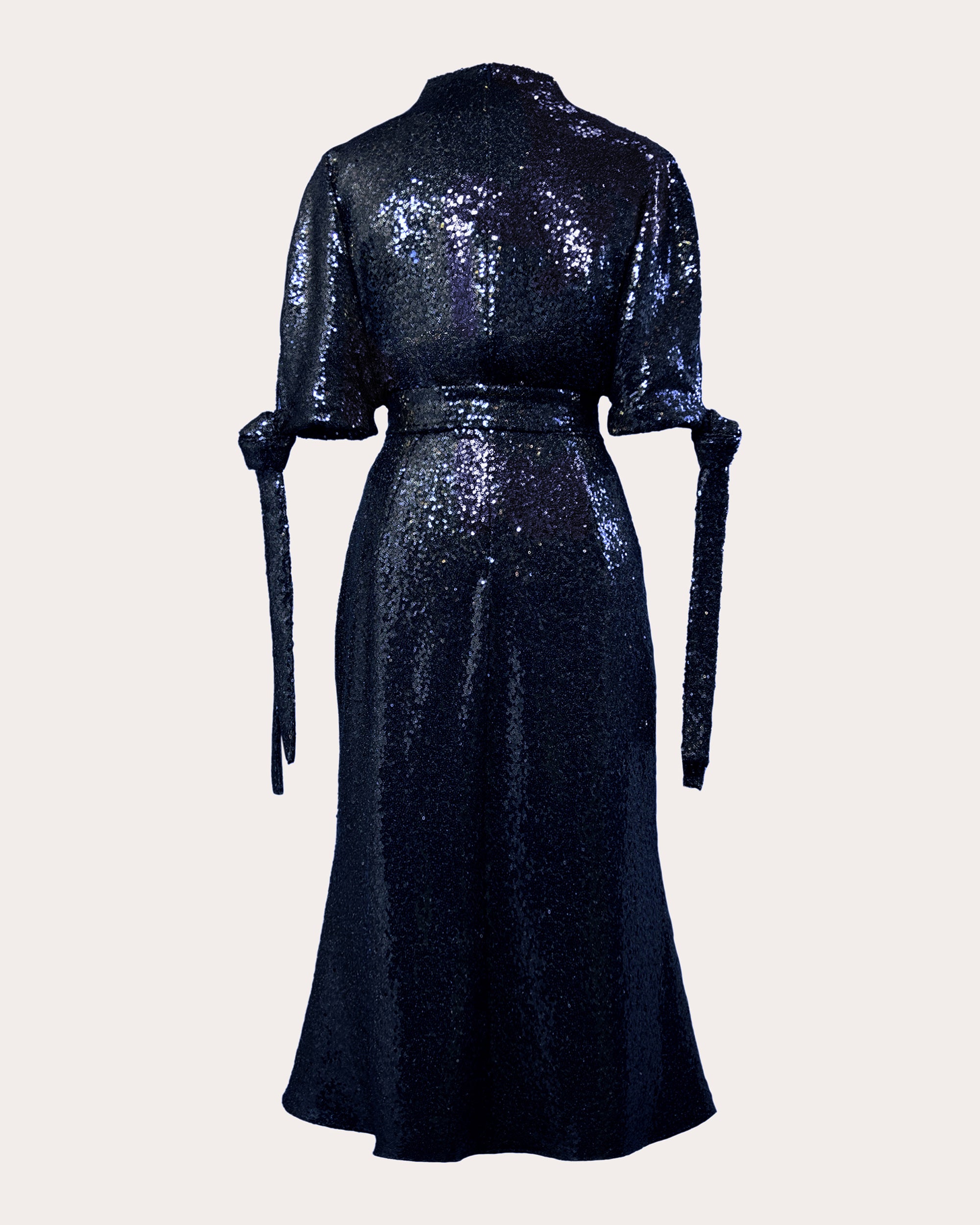 Pedernal Sequin Belted Tie-Sleeve Midi Dress