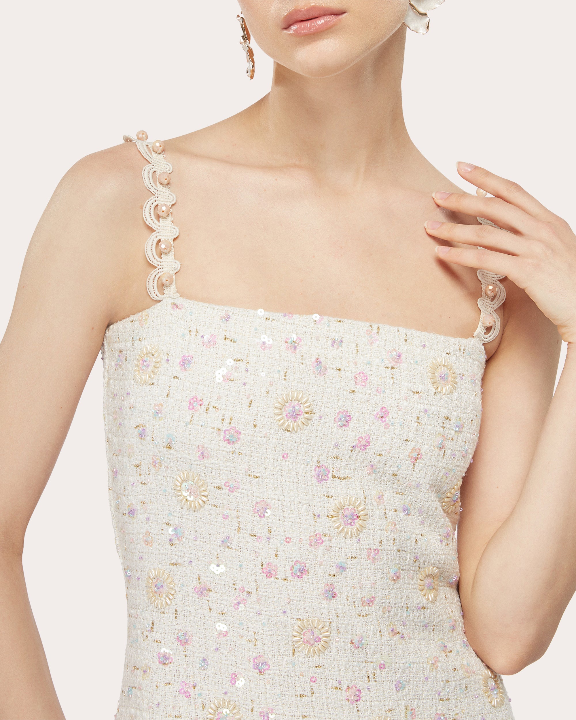 Elise Sequin Tweed Maxi Dress