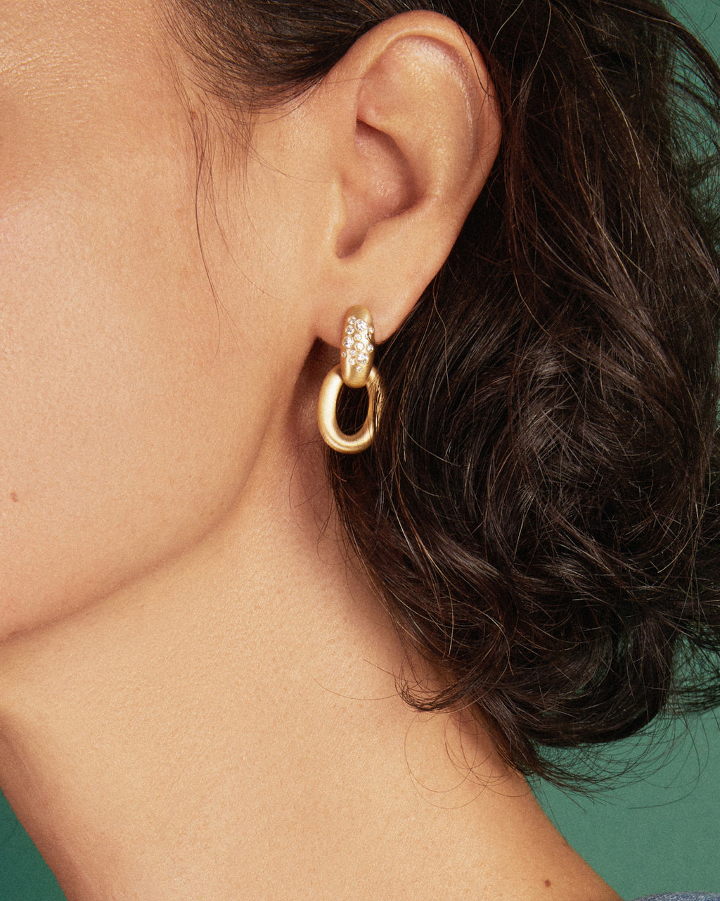 Diamond & 18k Gold Shield Drop Earrings