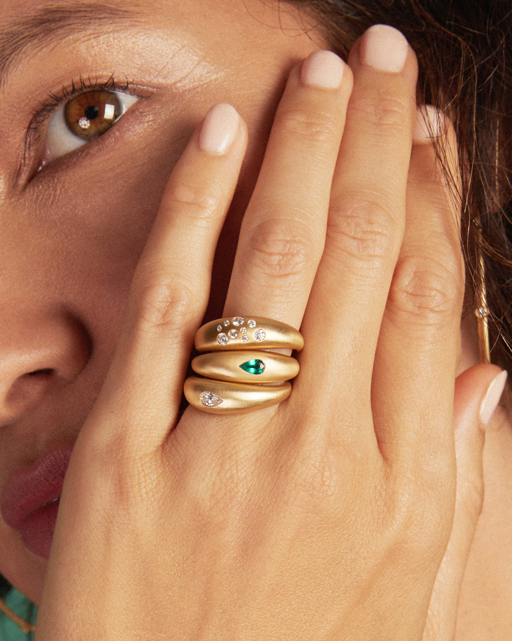 Emerald & 18k Gold Fairy Dust Teardrop Ring