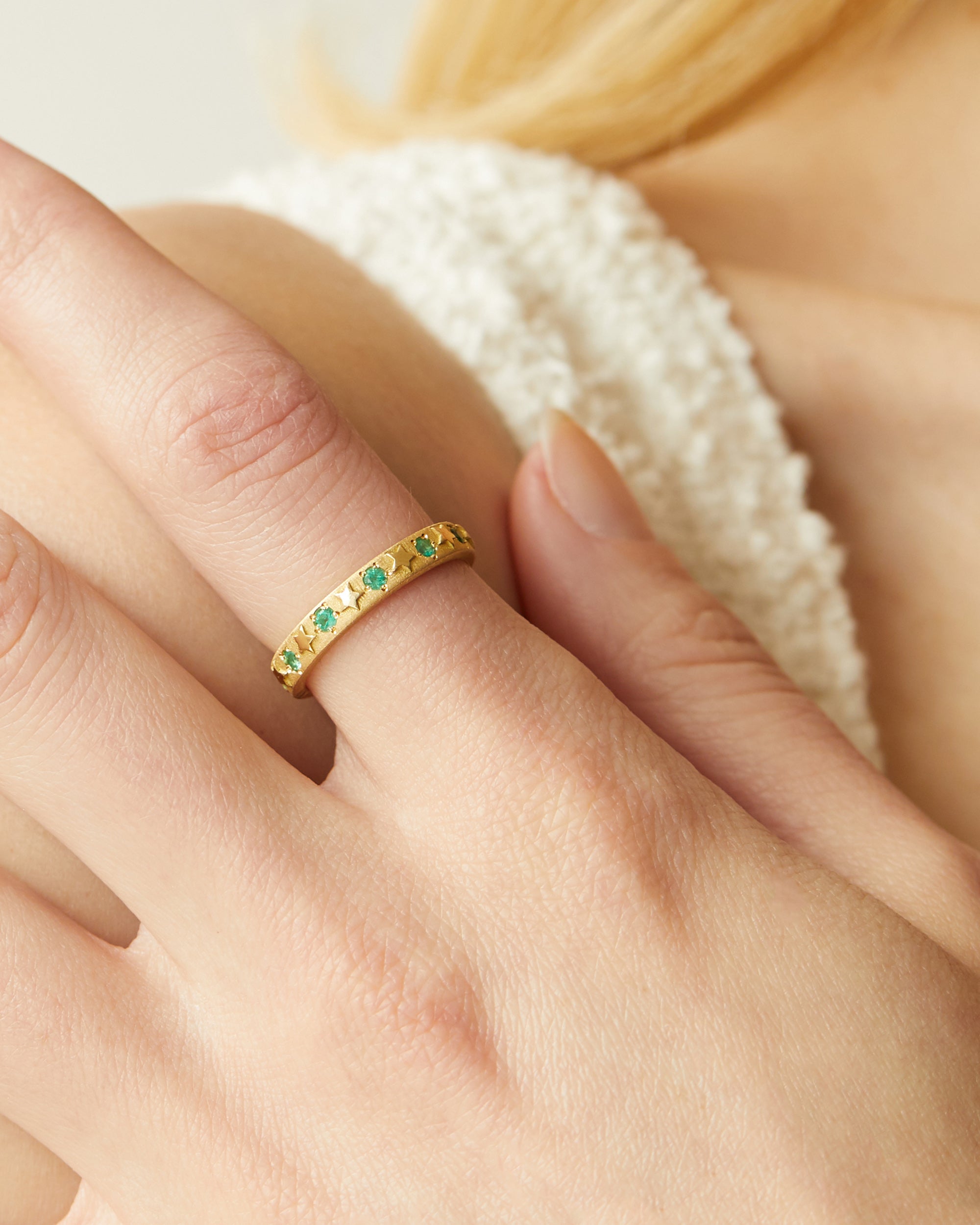 Emerald & 18k Gold Celestial Star Ring
