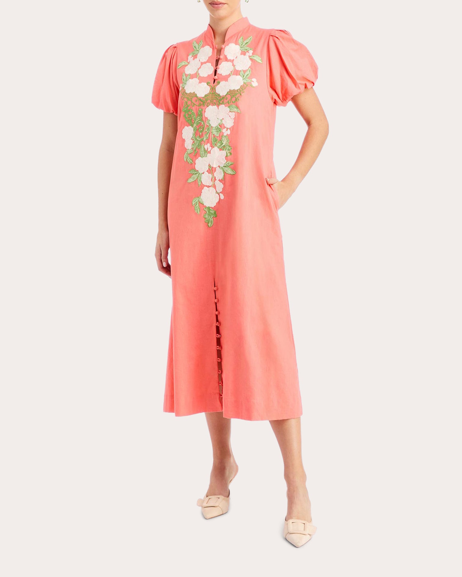 Elliana Embroidered Floral Barong Midi Dress