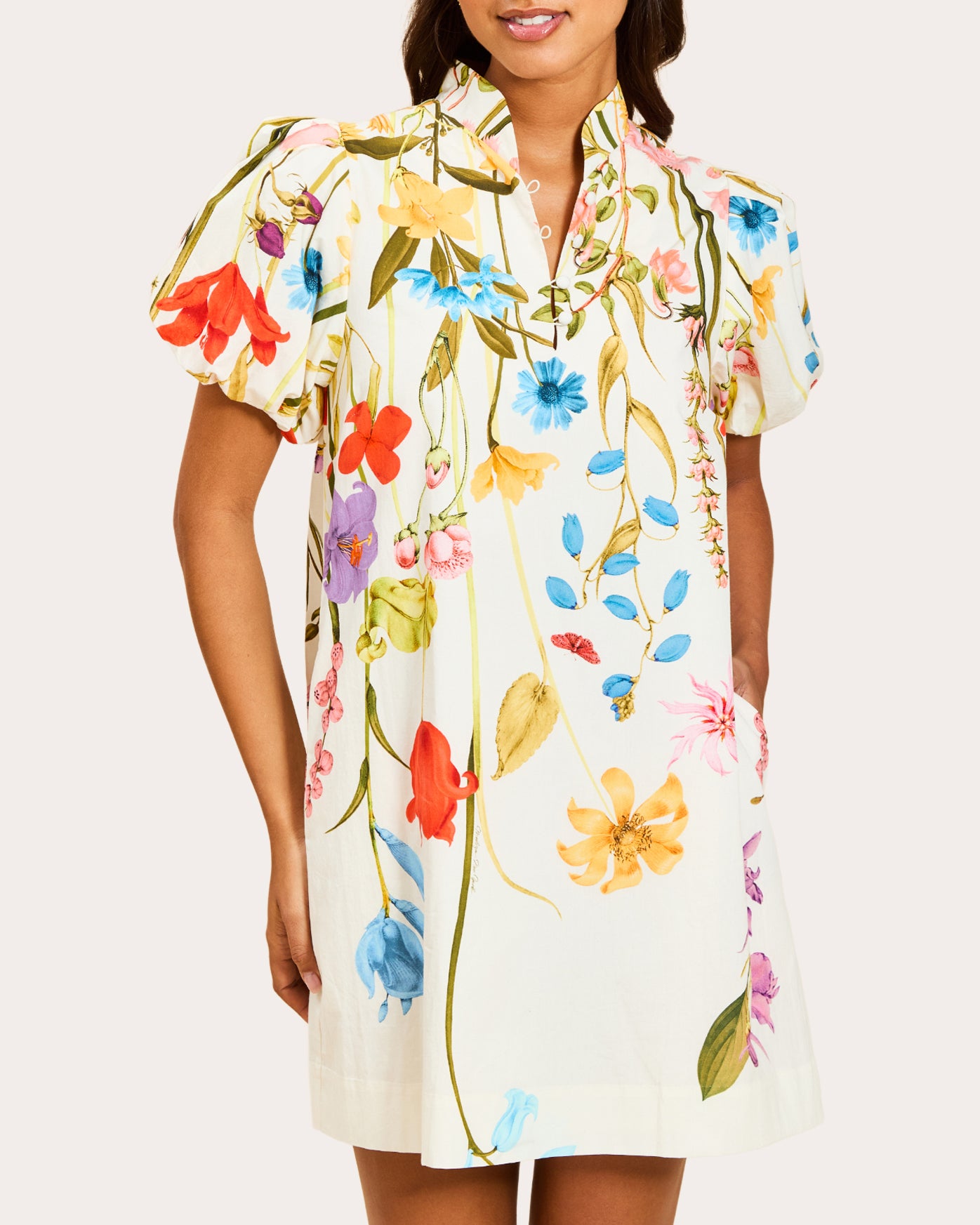 Elliana Floral Poplin Barong Mini Dress