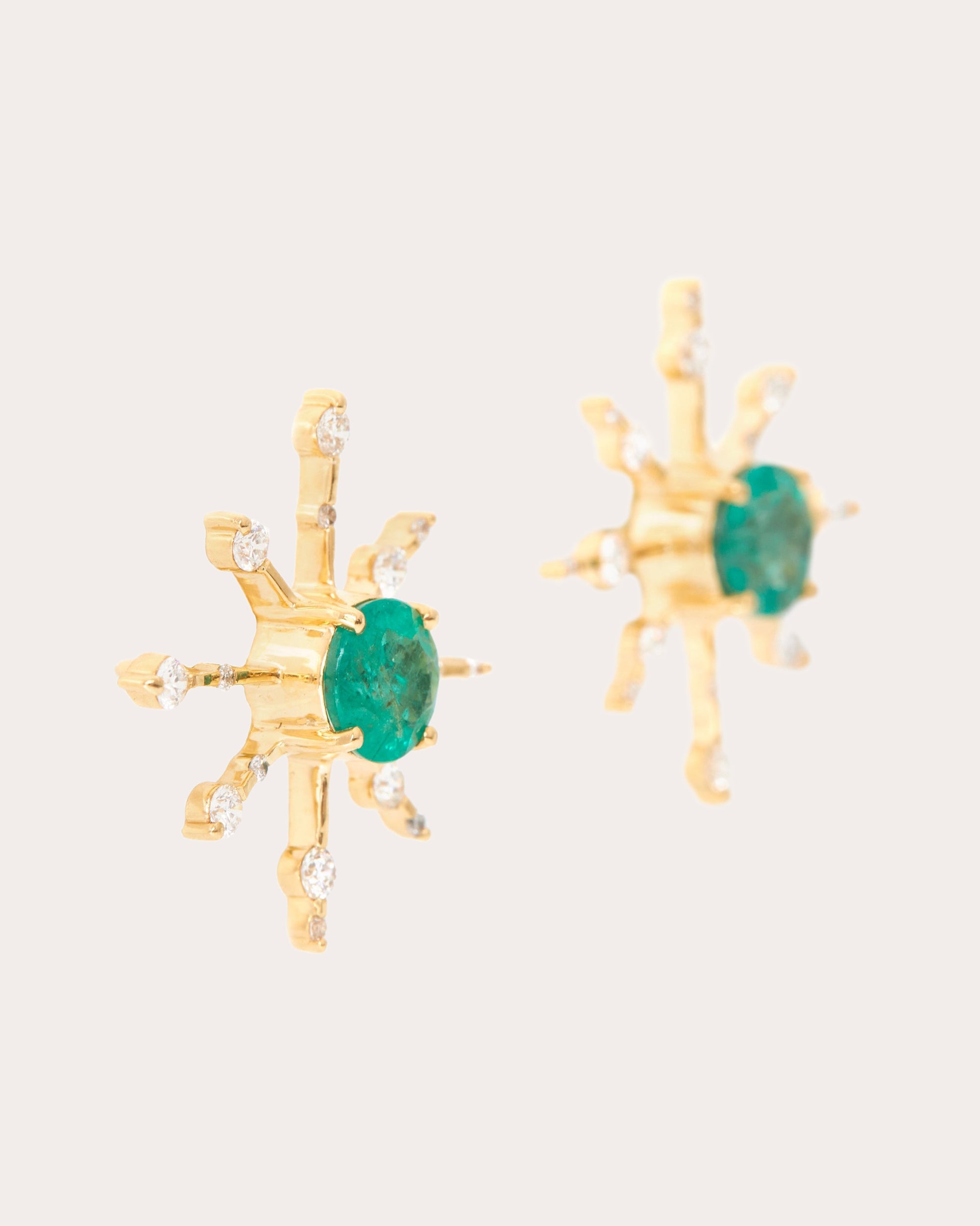 Emerald & Diamond Starburst Stud Earrings