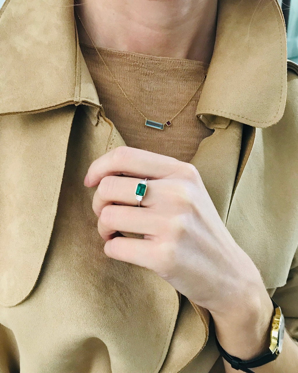 Emerald & Diamond Two-Tone Forever Ring
