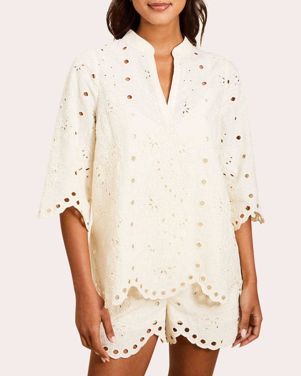 Emilio Embroidered Cotton Scallop Top