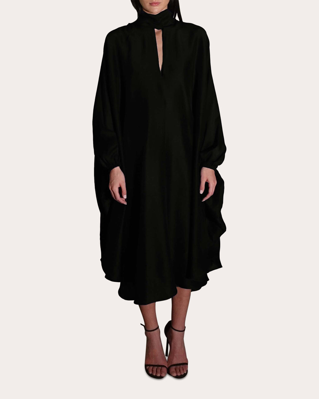 Emlyn Silk Tie-Neck Cape Midi Dress