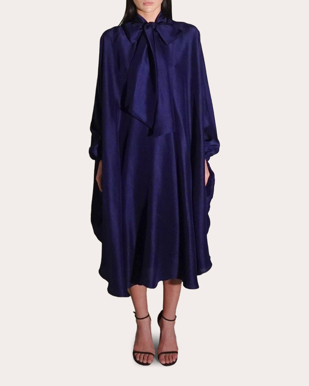 Emlyn Silk Tie-Neck Cape Midi Dress