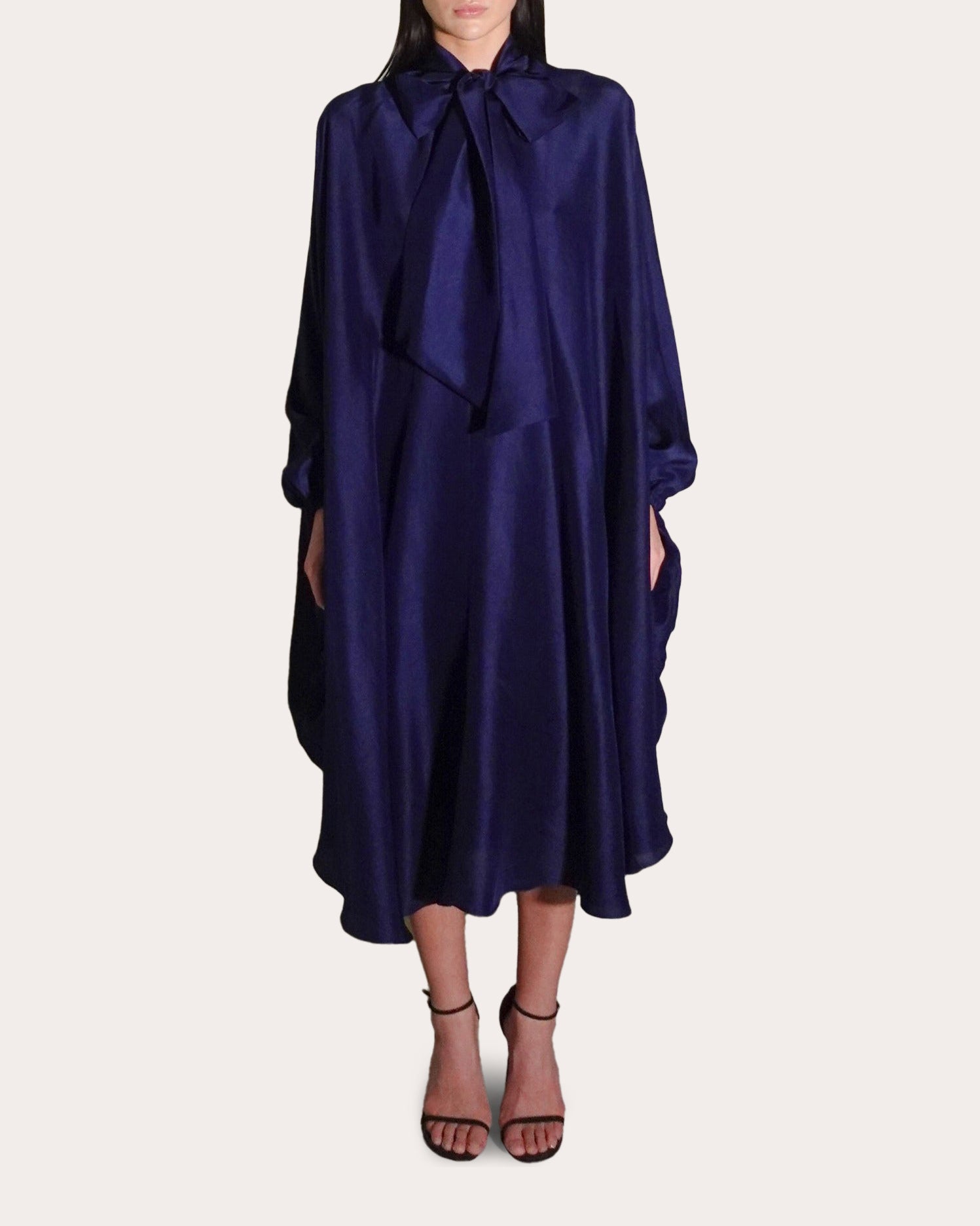 Emlyn Silk Tie-Neck Cape Midi Dress