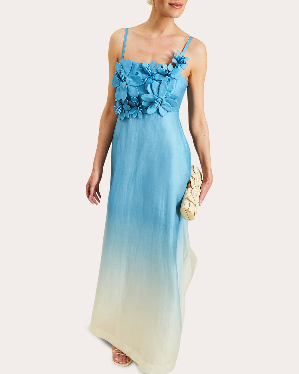 Esperanza Floral Appliqué Organza Empire Gown