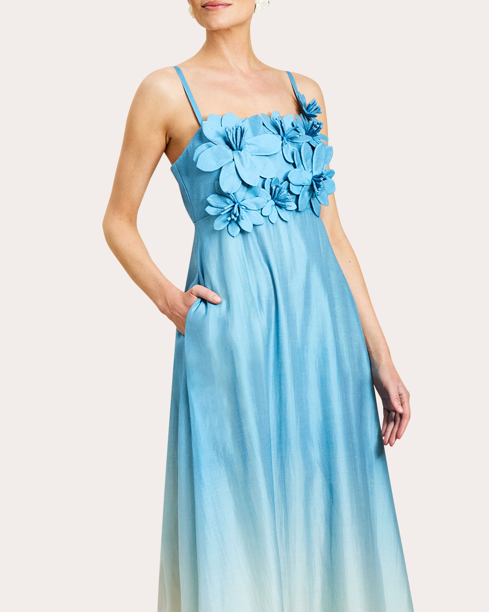 Esperanza Floral Appliqué Organza Empire Gown