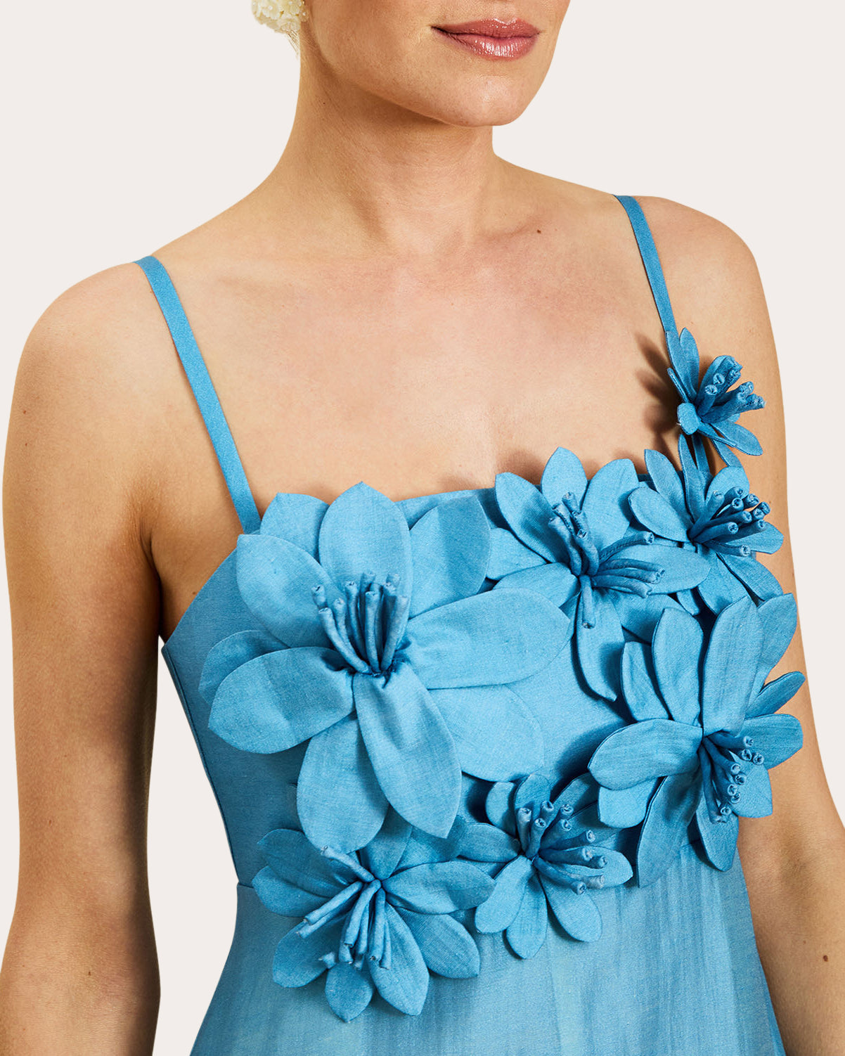 Esperanza Floral Appliqué Organza Empire Gown
