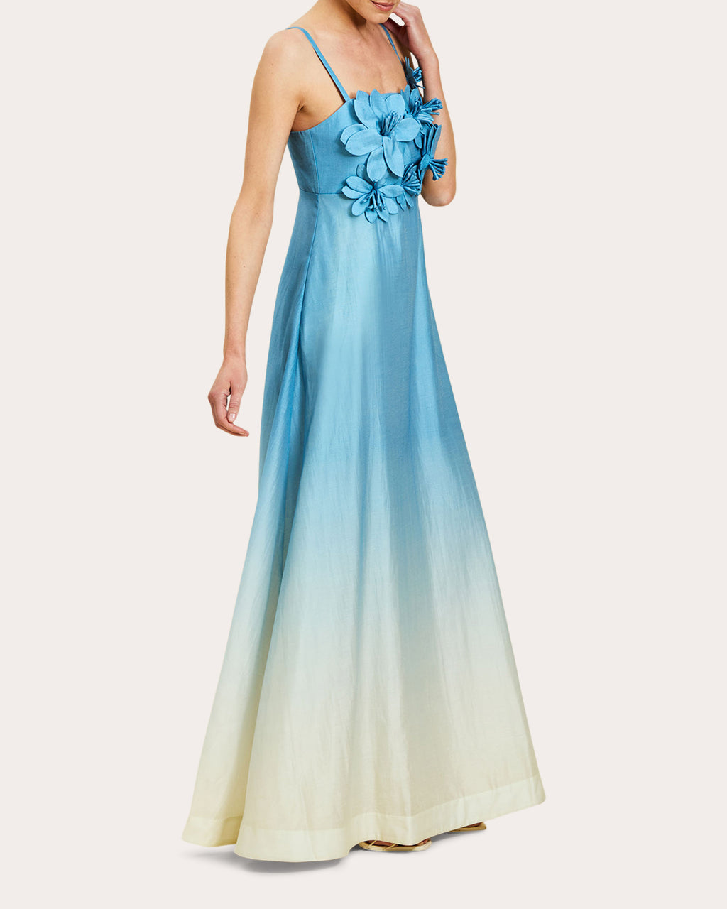 Esperanza Floral Appliqué Organza Empire Gown