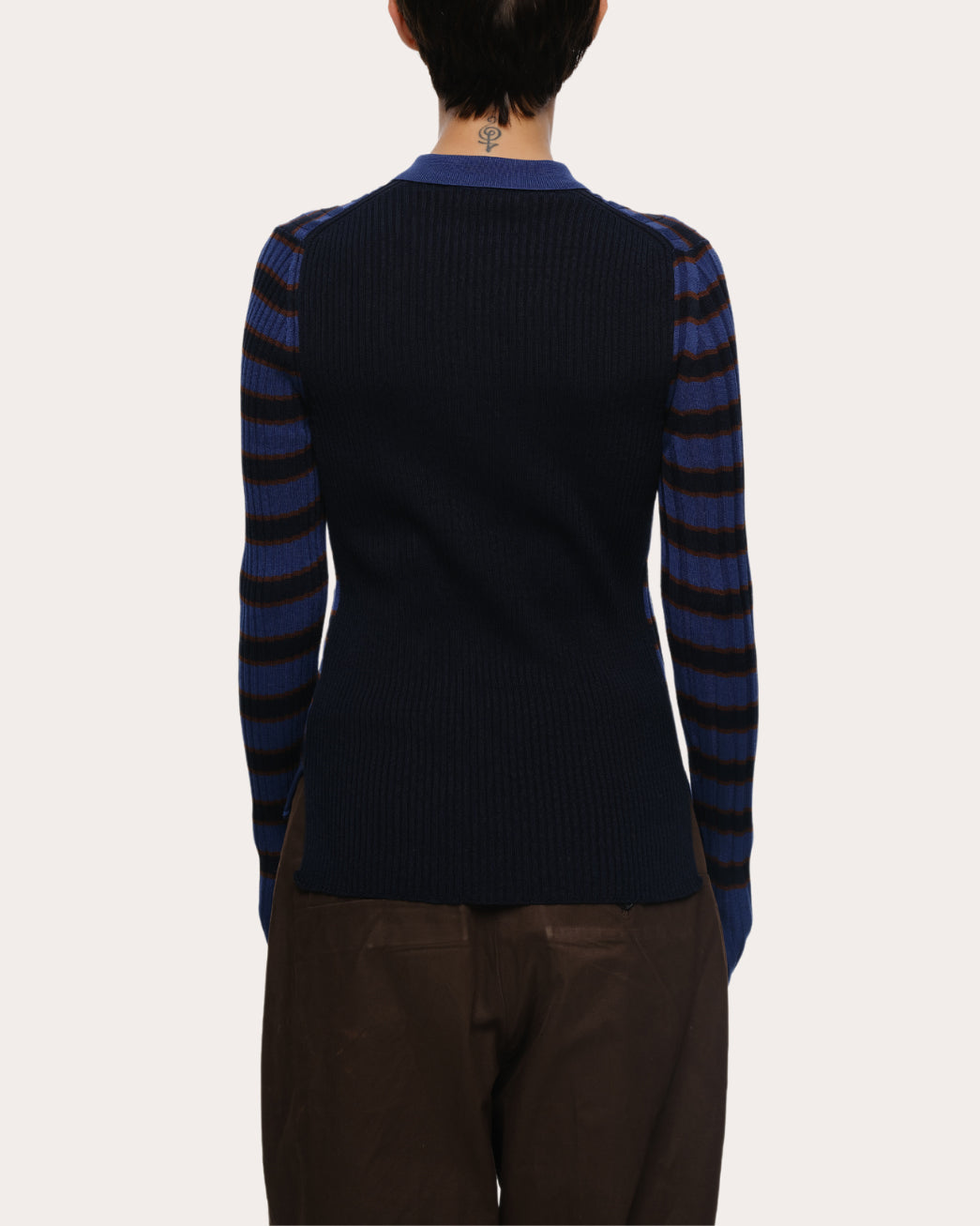 Silvia Stripe Ribbed Cotton Polo Sweater