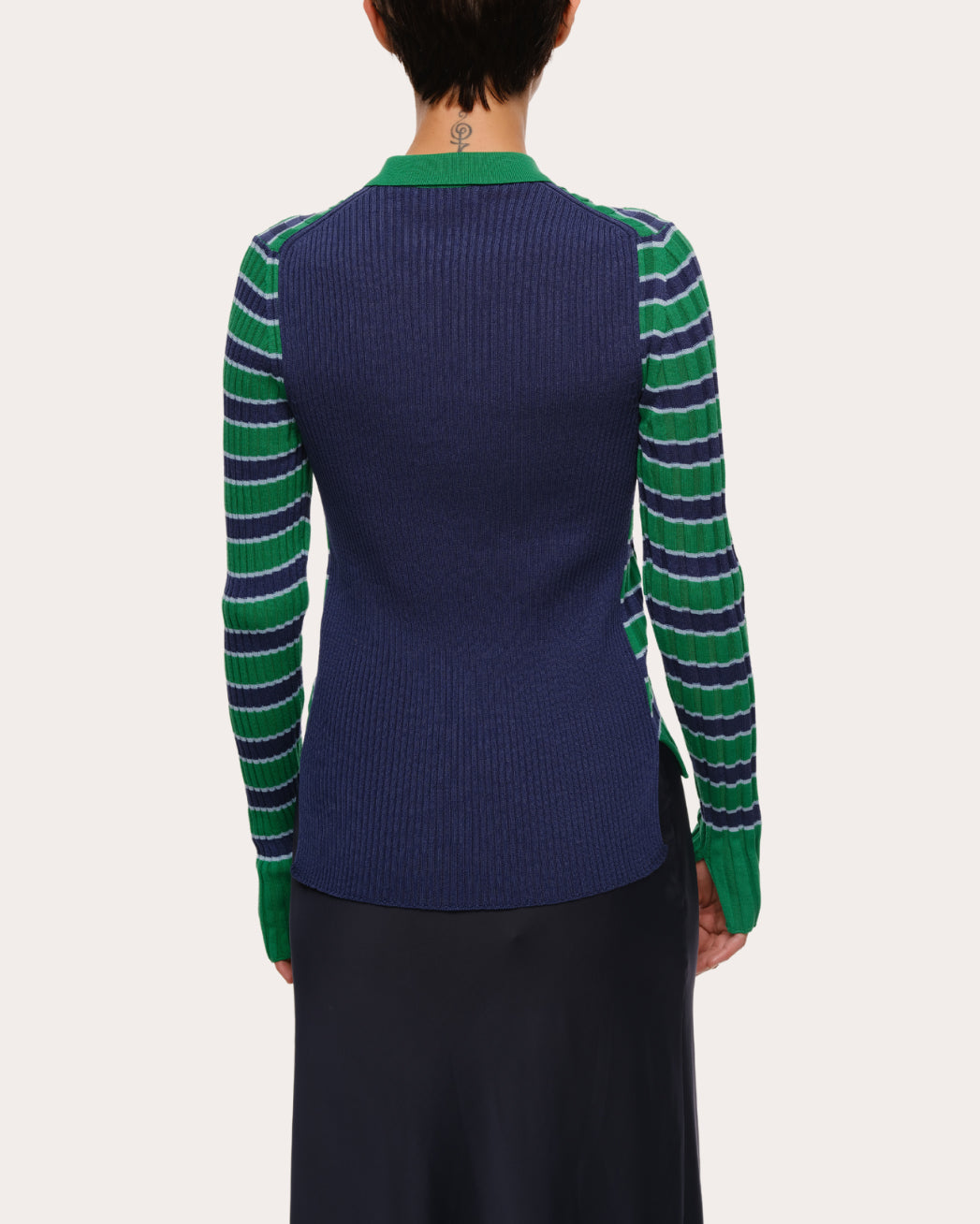 Silvia Stripe Ribbed Cotton Polo Sweater