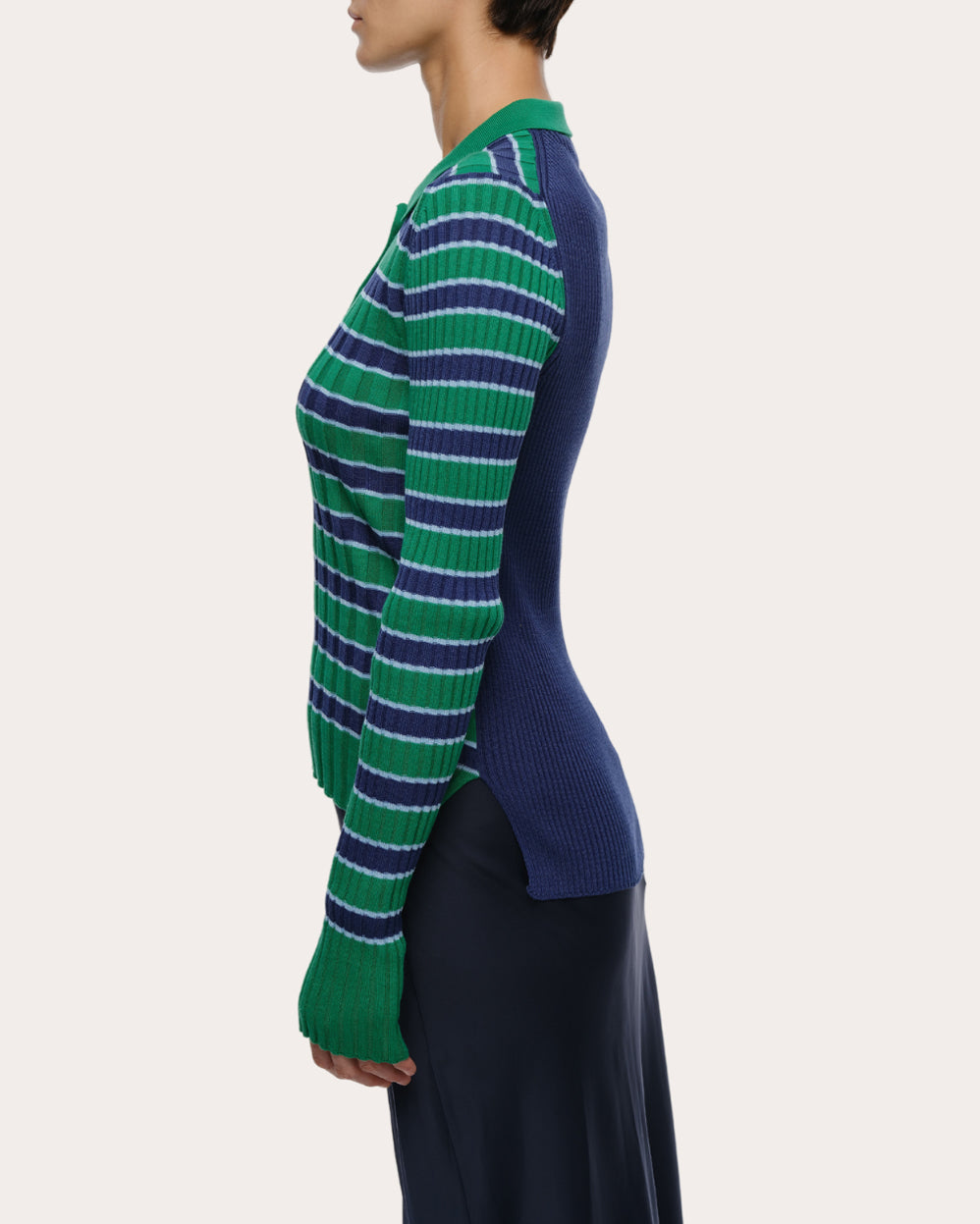 Silvia Stripe Ribbed Cotton Polo Sweater