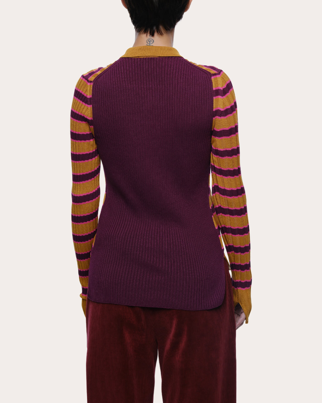 Silvia Stripe Ribbed Cotton Polo Sweater