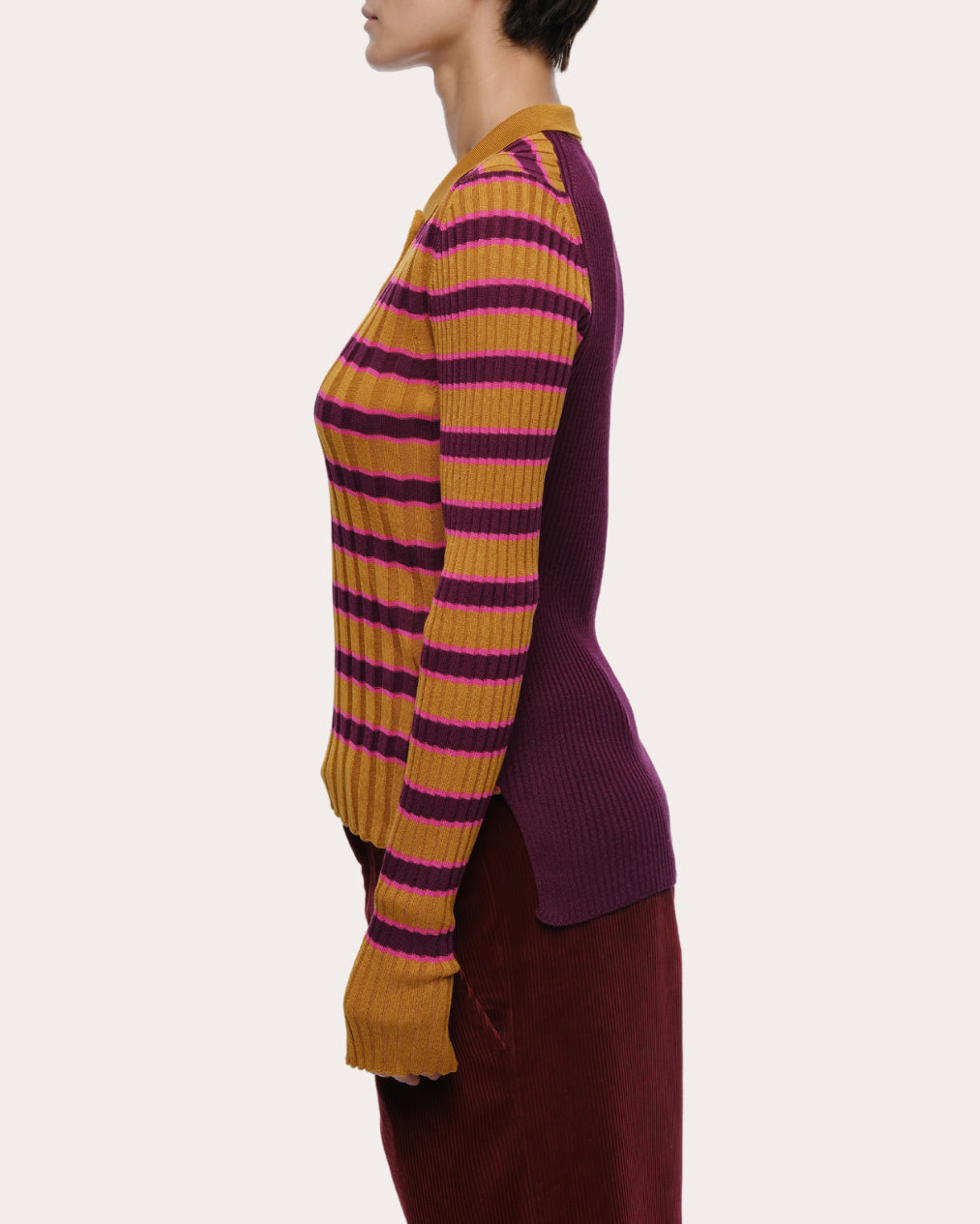 Silvia Stripe Ribbed Cotton Polo Sweater