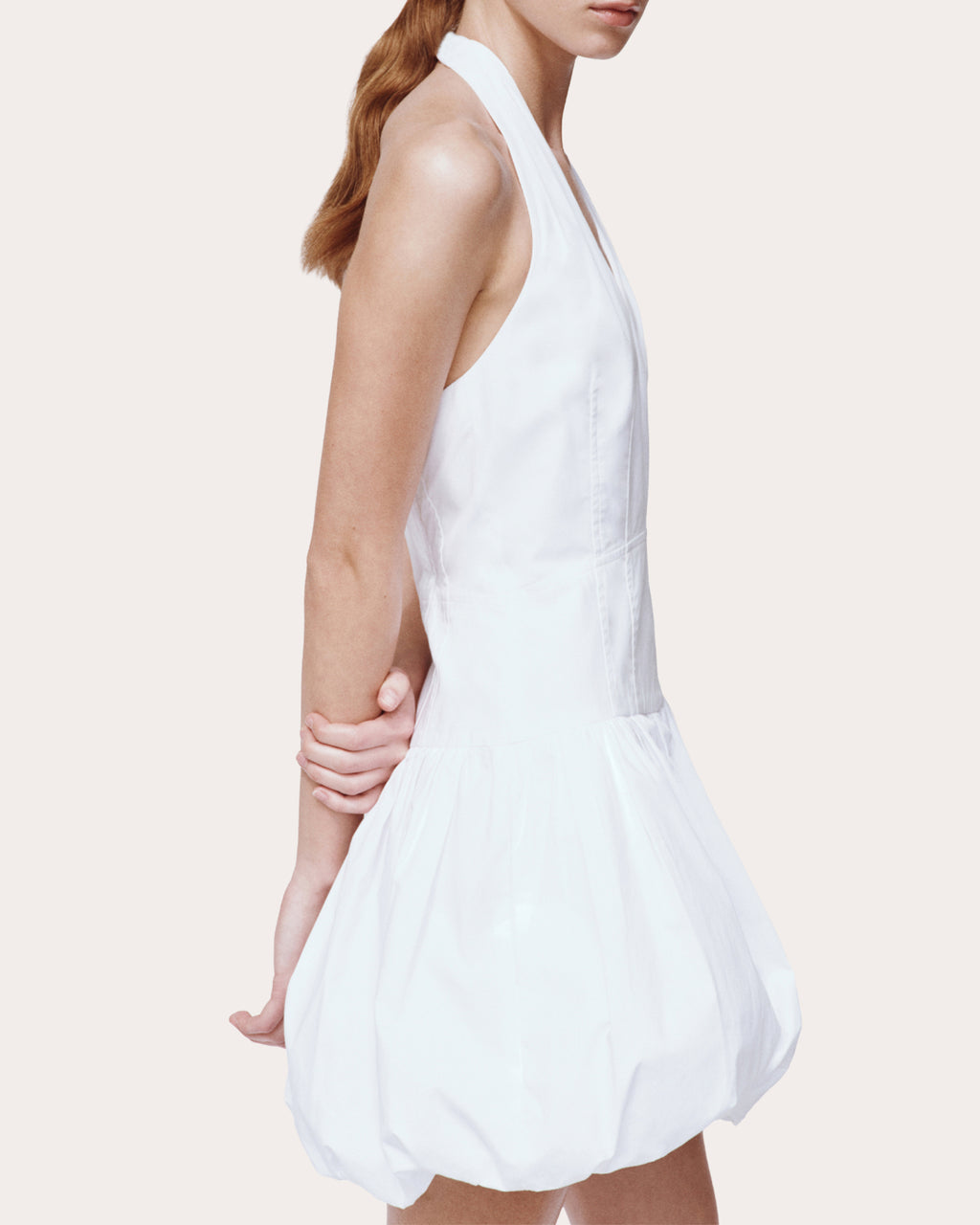 Brooke Poplin Bubble-Hem Halter Mini Dress