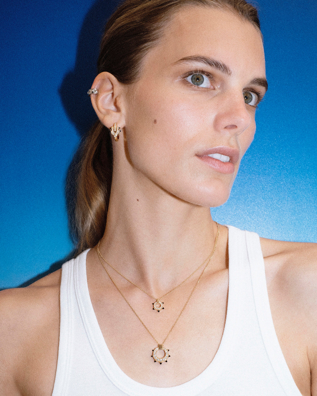 Agate & Diamond Spike Hoop Earring